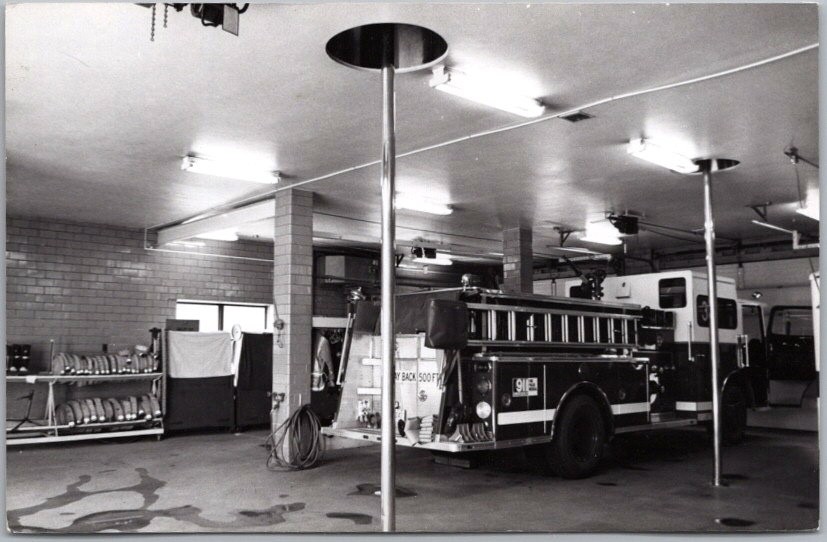 MADISON, Wisconsin Photo RPPC Postcard FIRE STATION Interior w/ Fire Engine
