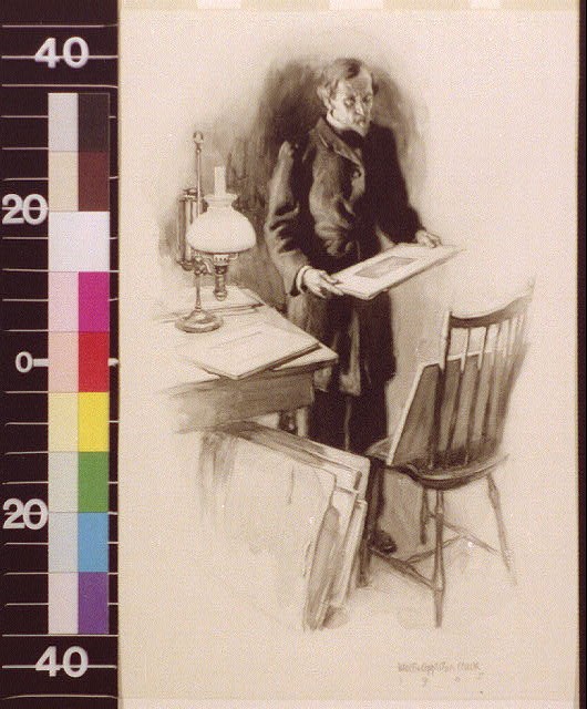 Photo:1905 Man Standing at Desk Reading Study Sketch Print