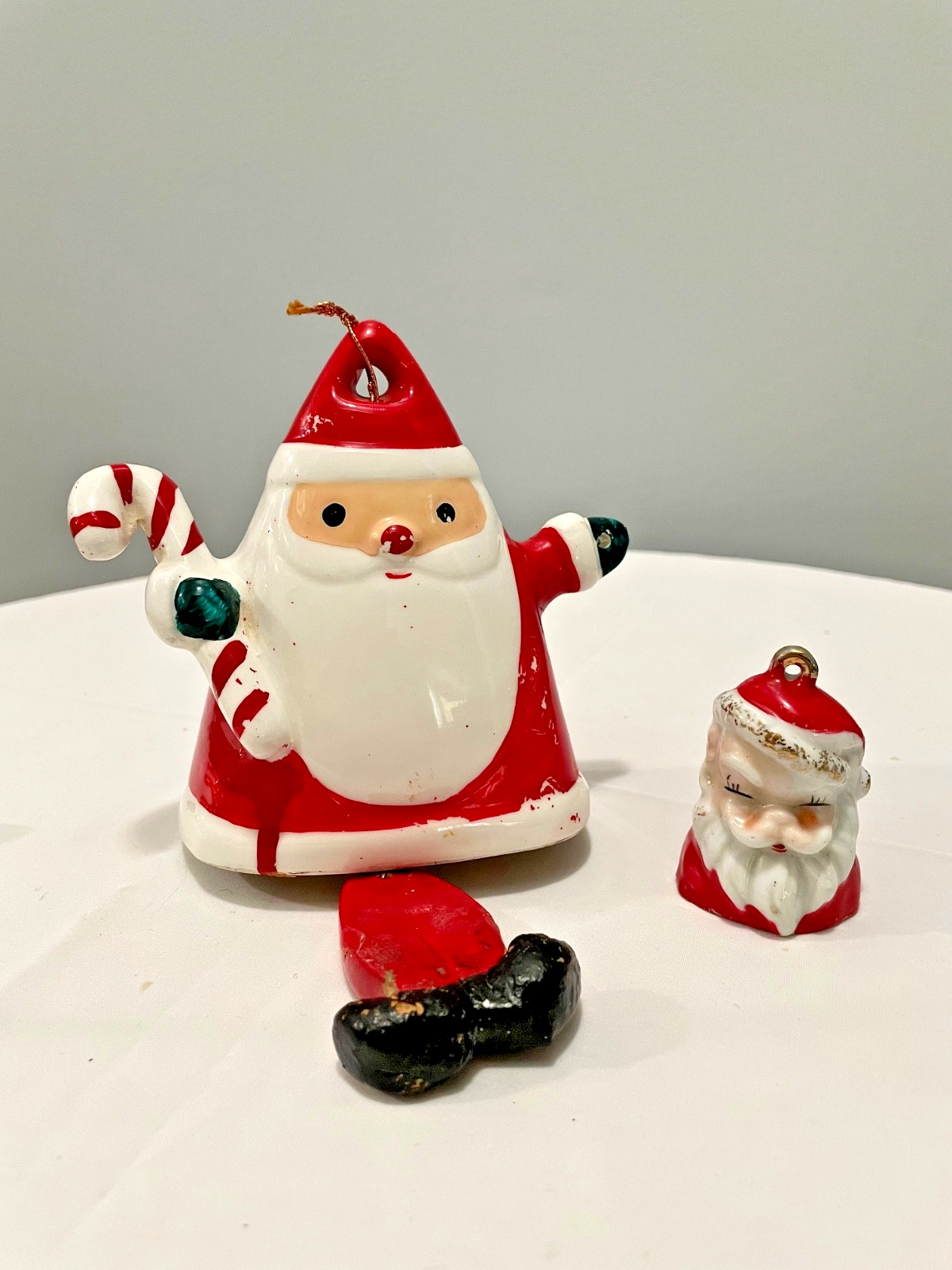 Norcrest Ceramic Santa Bell w/Hanging Feet, Santa Bell Bust JAPAN Lot/2 Vintage