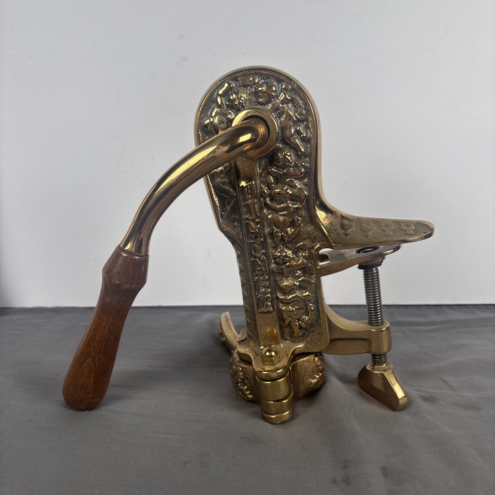 Vtg Rogar Vintner Solid Brass Table Mount Art Nouveau Cherub Wine Bottle Opener