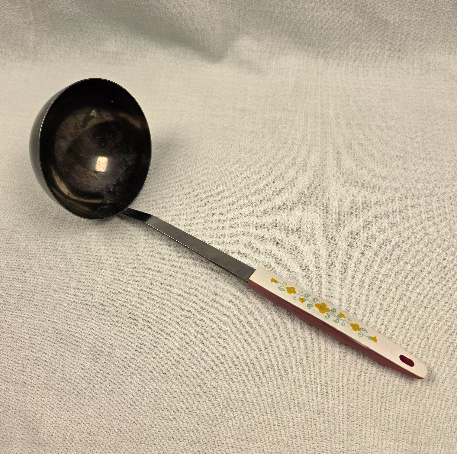 Vintage 1970s Rostfrei Stainless Steel Soup Ladle Floral Handle Retro Kitchen
