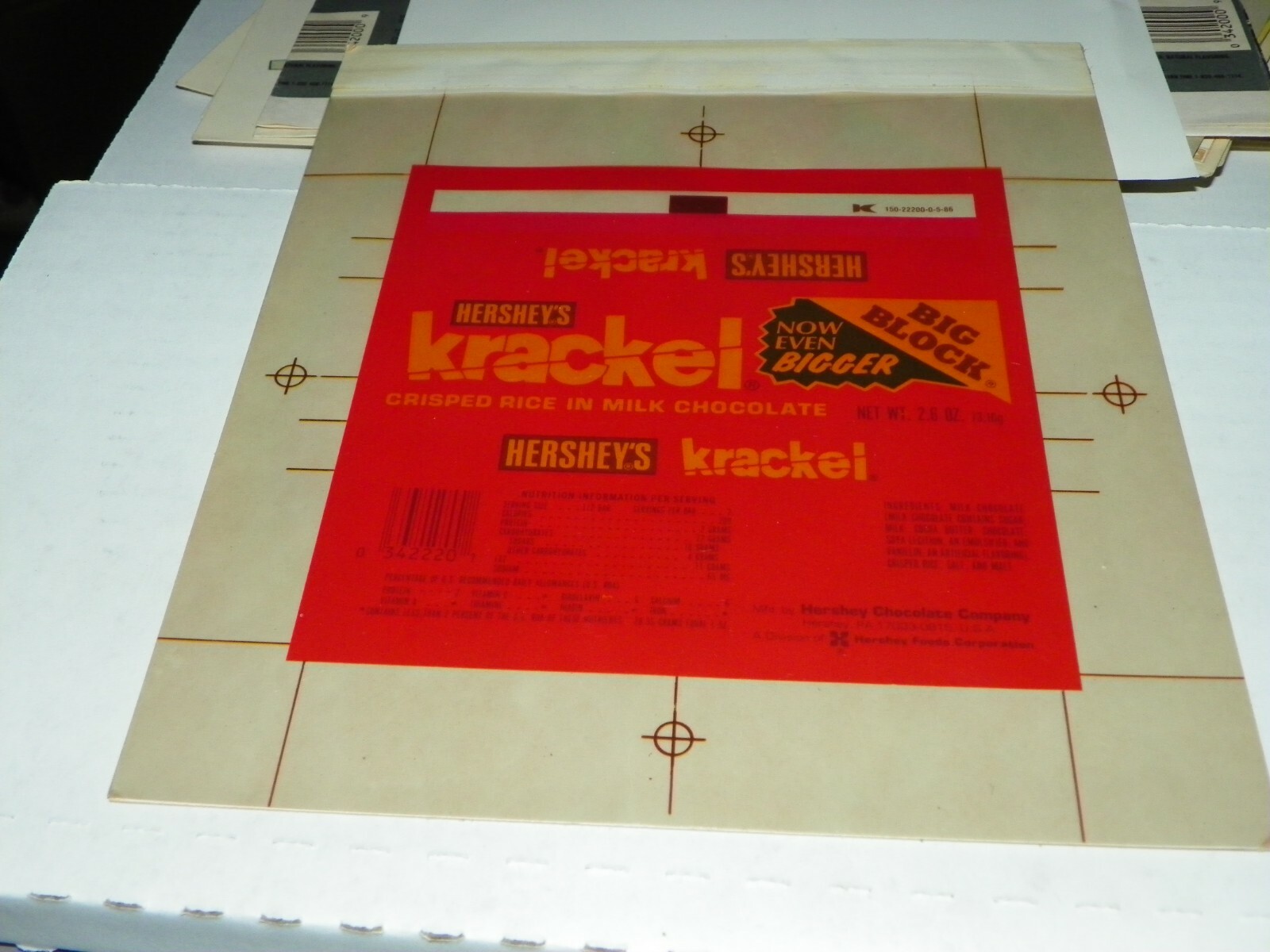 Hershey   KRACKEL - CYLINDER GUIDE PRINT  SCARCE  only one exist