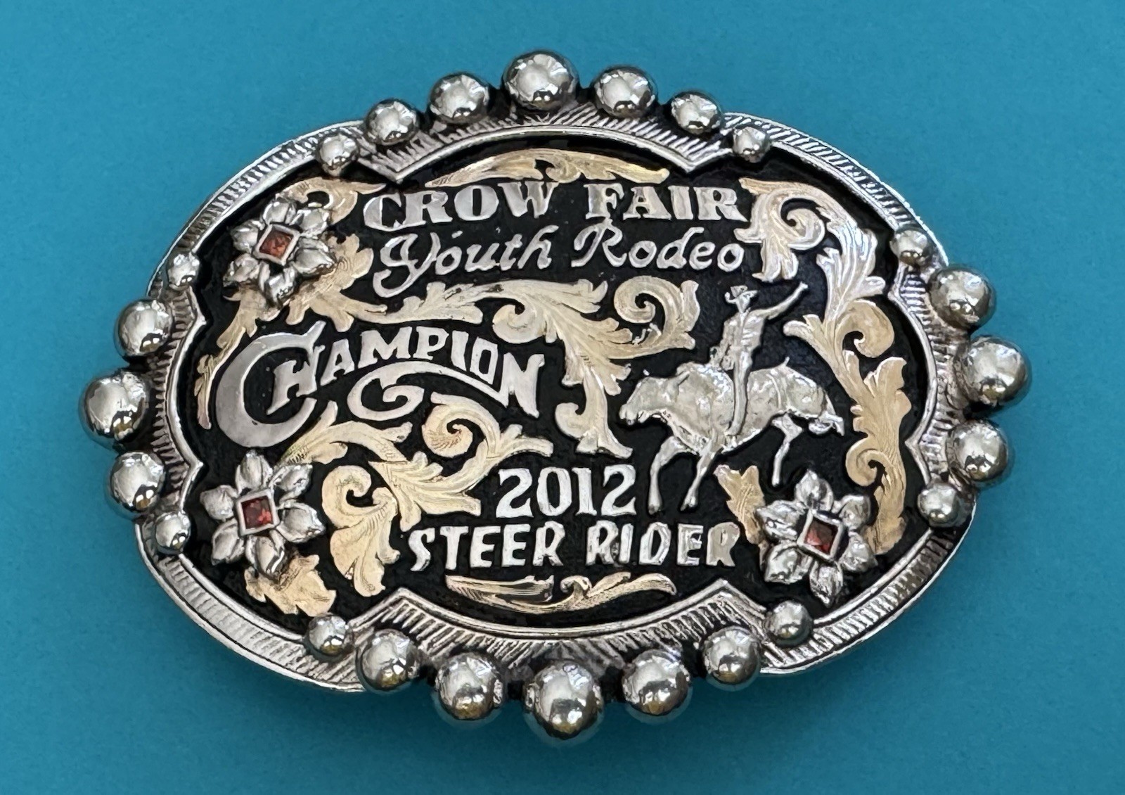 VTG 2012 Crow Fair Youth Rodeo Montana Champion Steer Rider Trophy Belt Buckle