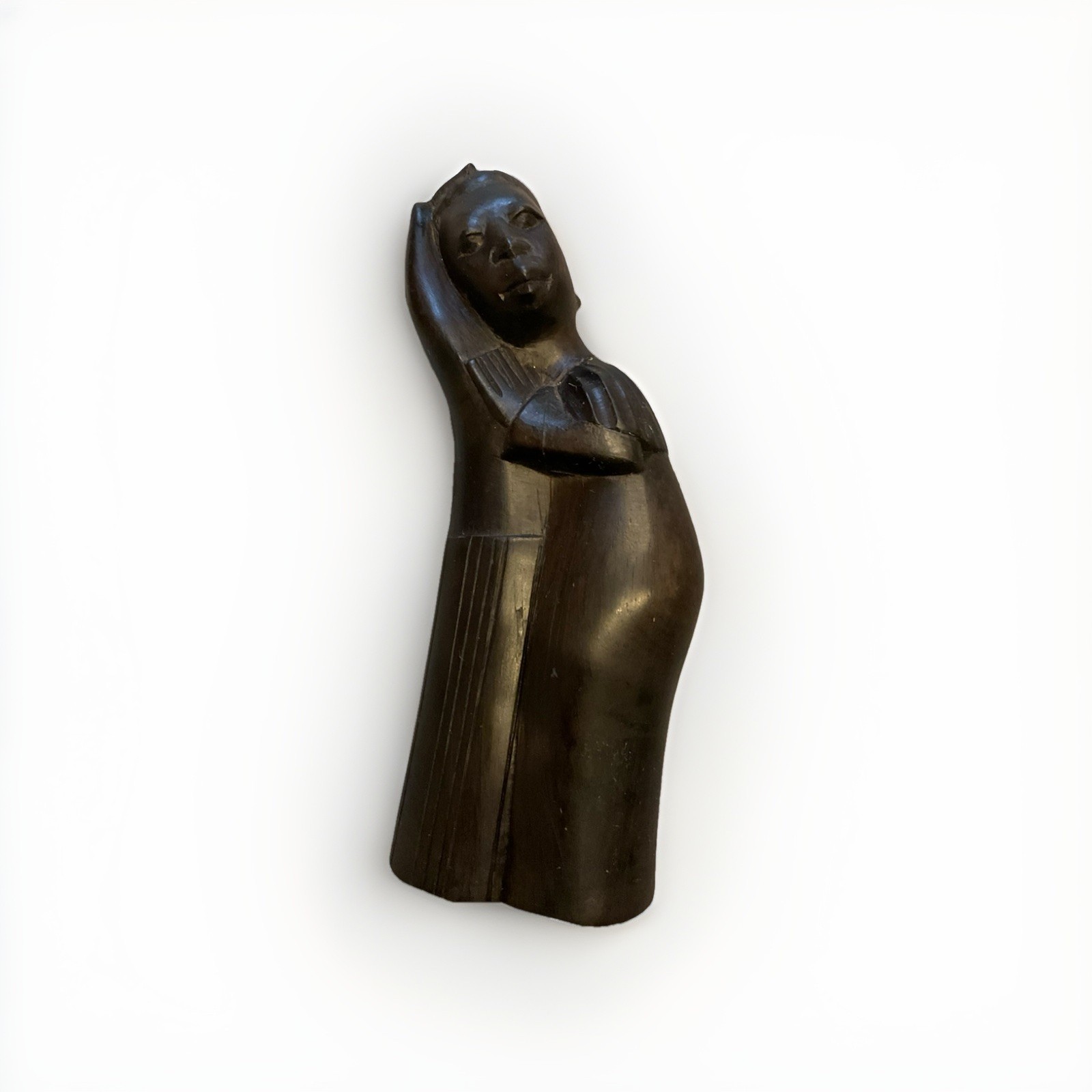 Vintage Hand Carved Dark Wood Woman Figurine 7” African Modernist Folk Art