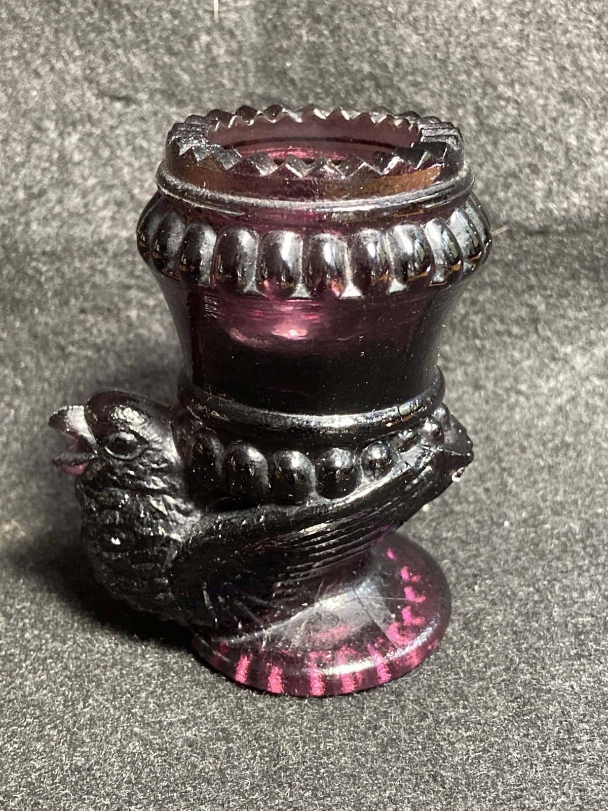 Vintage Degenhart Purple Amethyst Glass Bird Toothpick Holder