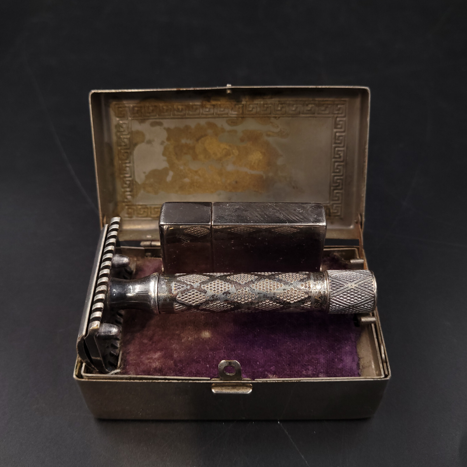 1922 Gillette New Improved Bostonian Silver w/ Case and Razor Box Serial 139945B