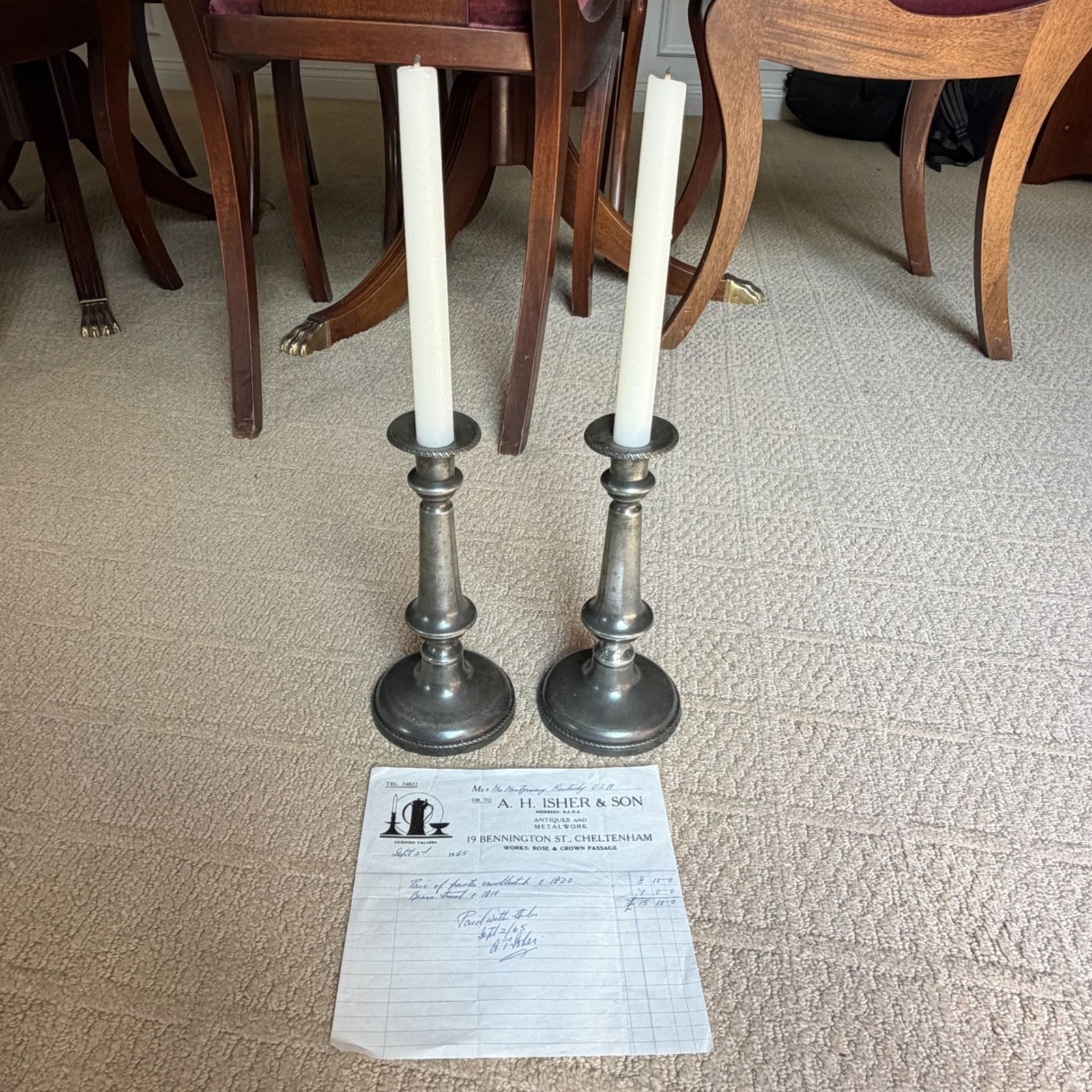 Pair Antique English Pewter Candlesticks c1820 Georgian 9\ Pair Antique English Pewter Candlesticks c1820 Georgian 9\