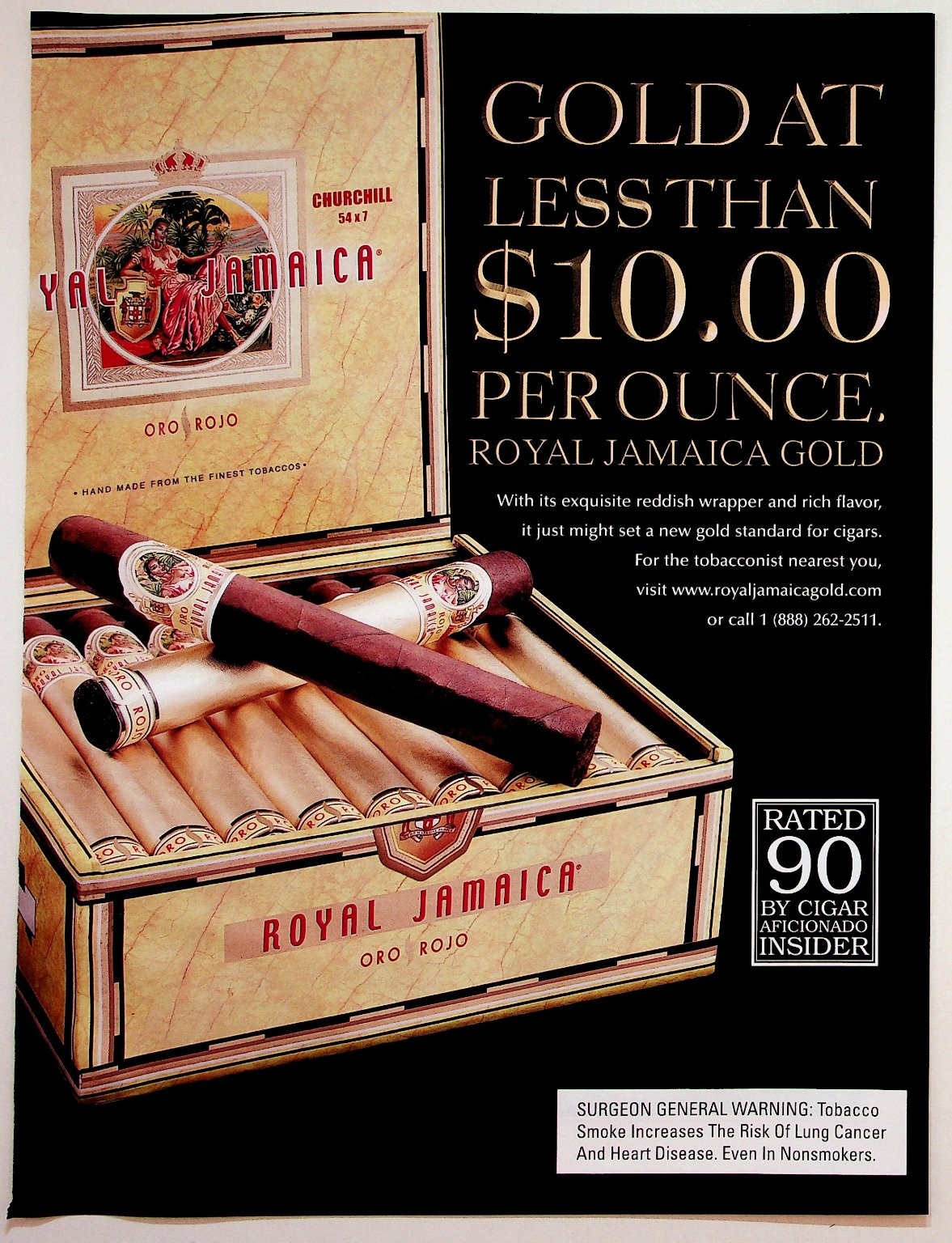 Vintage Royal Jamaica Gold Cigar Ad Oro Rojo Churchill Tobacco Ephemera Print