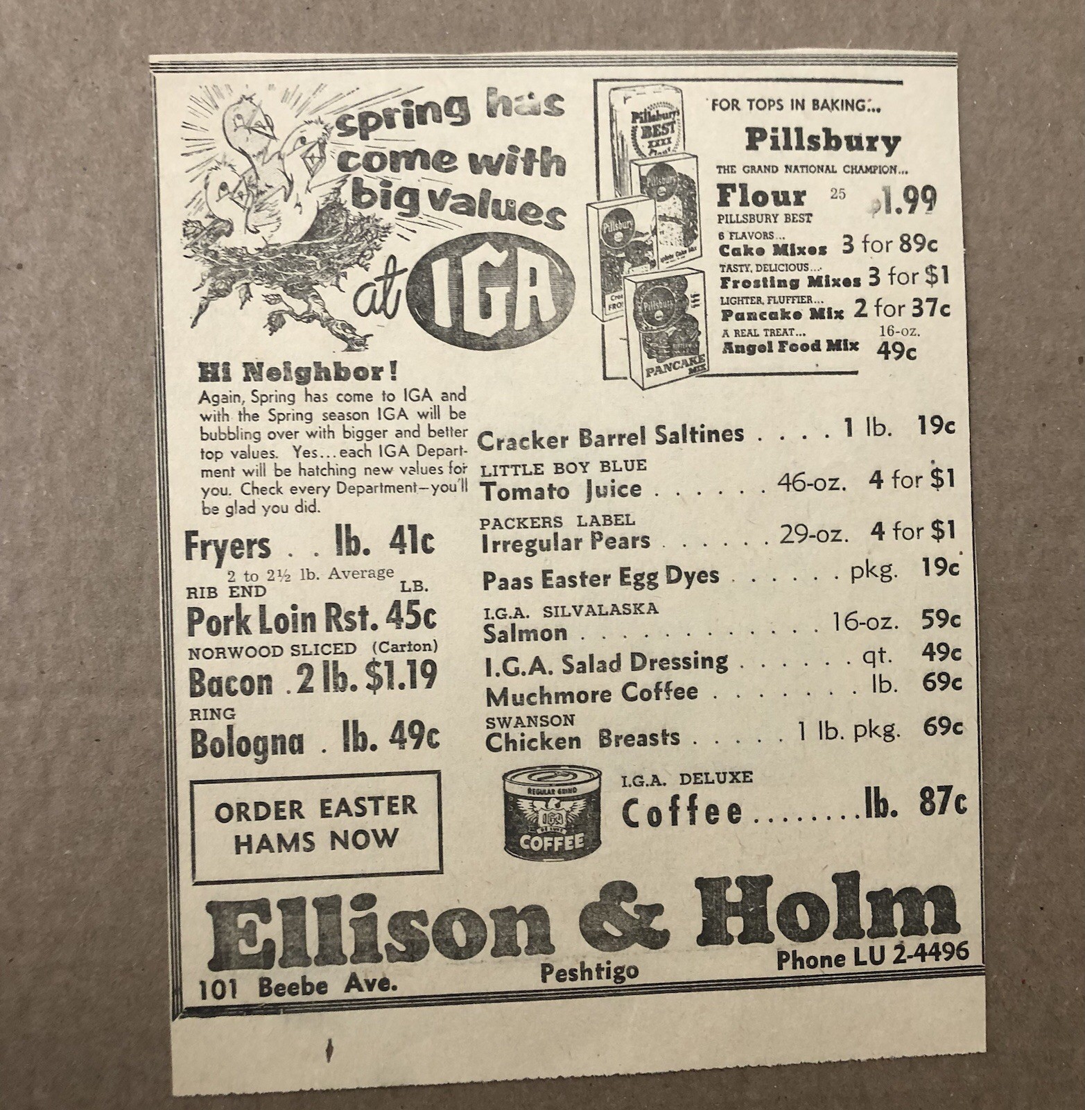 IGA Grocery Store prices (1950’s) newspaper Ad 