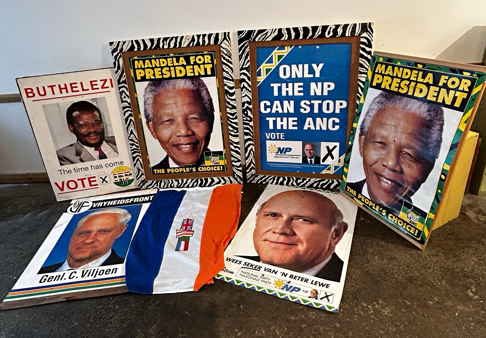 1994 South African Political Campaign Poster & Flag Lot Mandela ANC x2 NP x2 IFP
