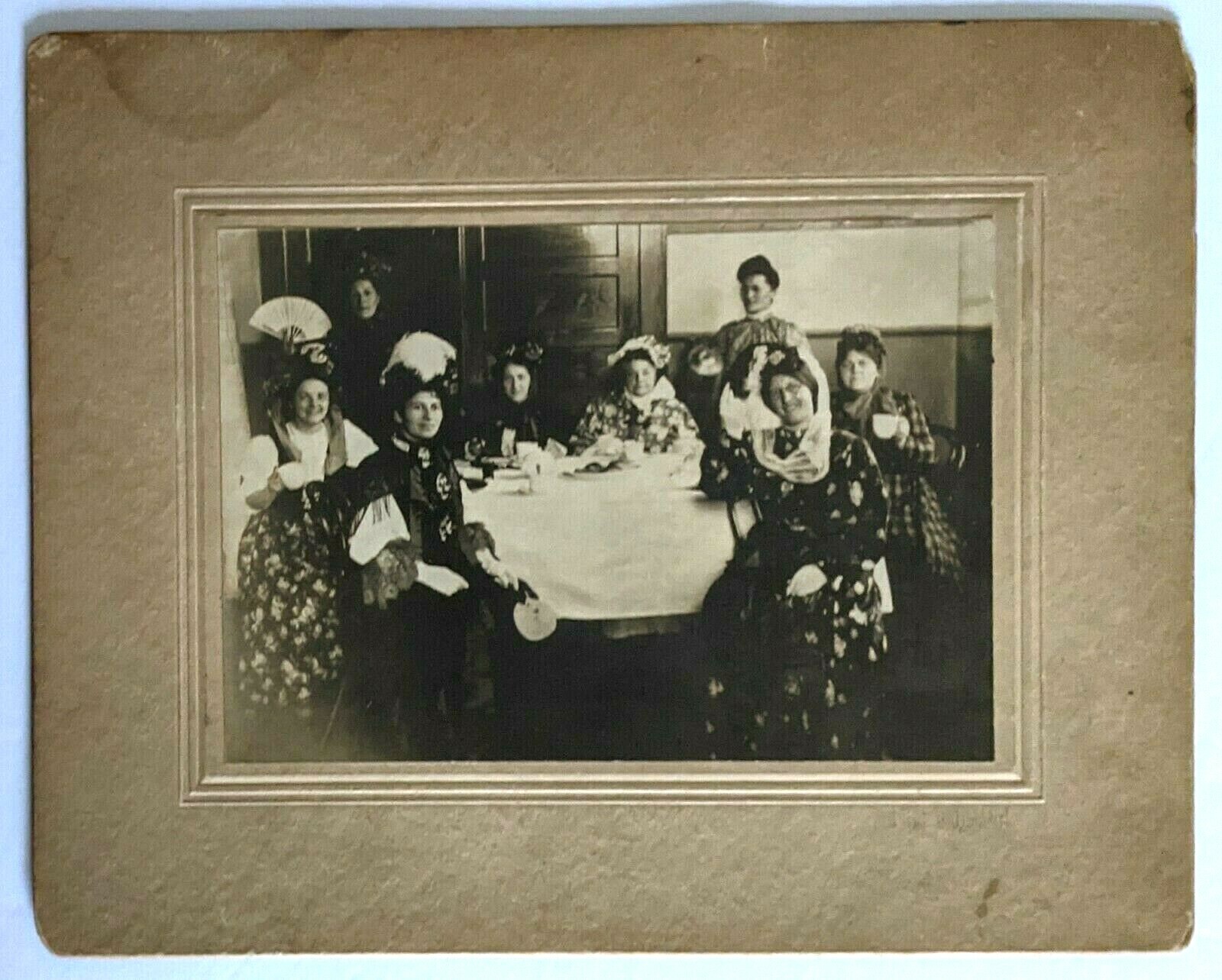 1910s High Tea Party Women Fancy Dresses Ladies Hats Americana Vintage Photo