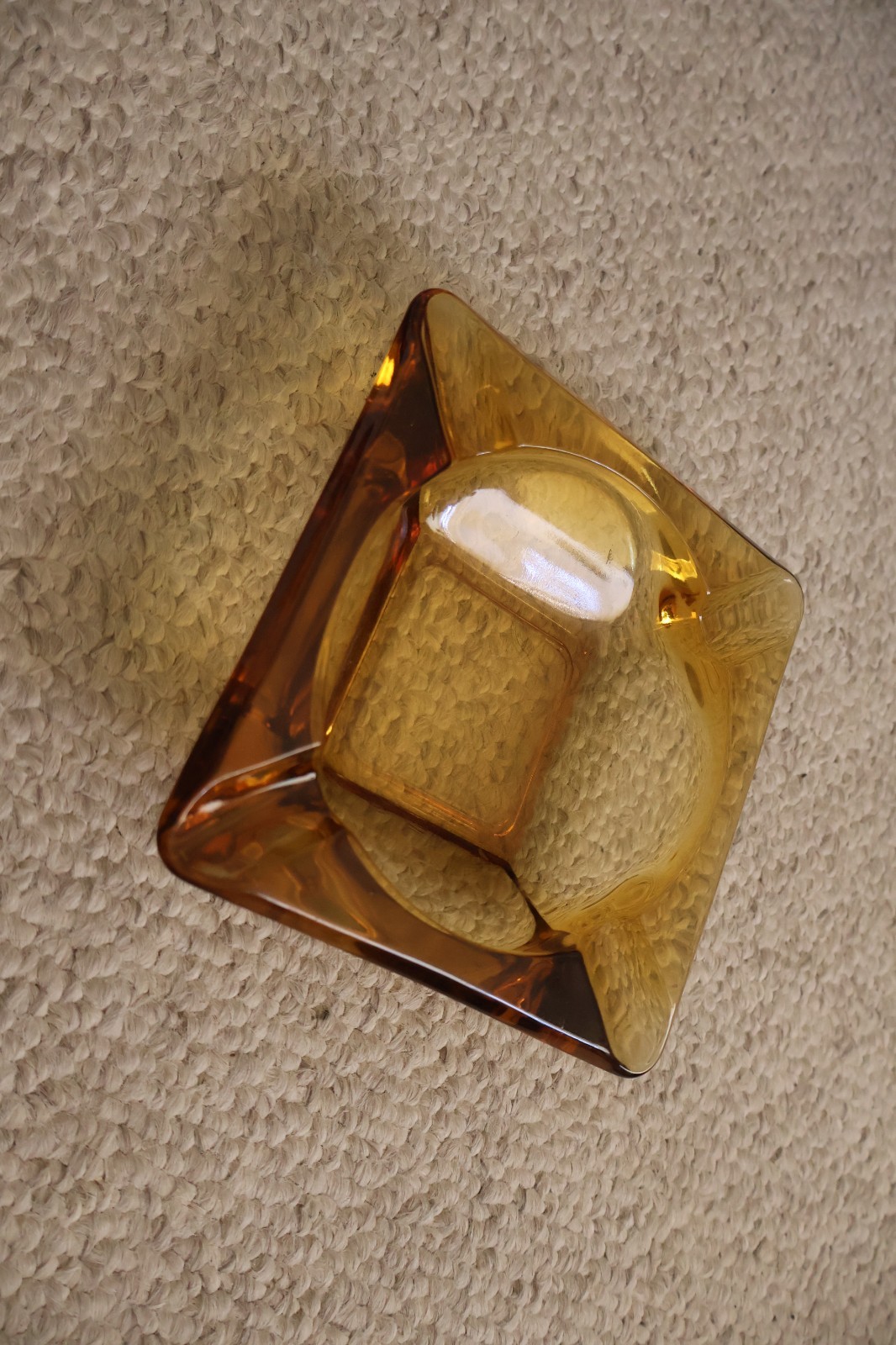 Vintage Heavy Amber Gold Glass Ash Tray 6x6