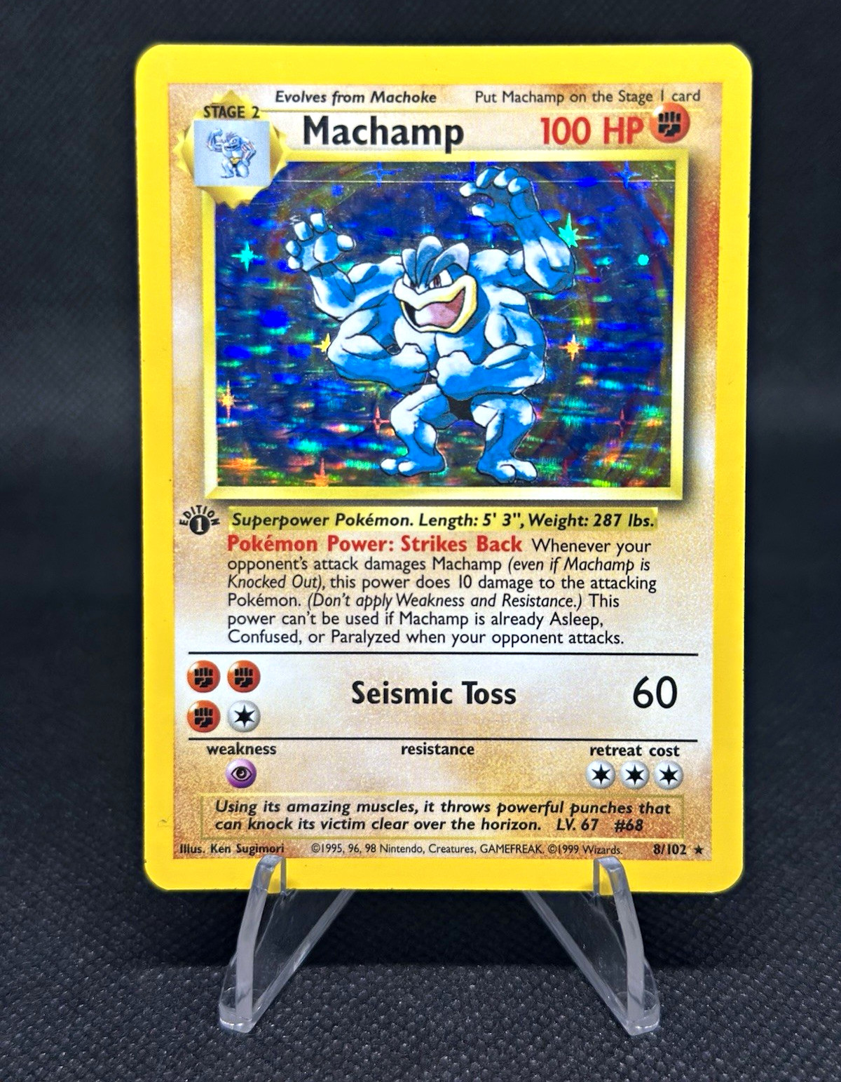 Pokémon Machamp Holo 1st Edition Base Set 8/102 1999 Wizards English Sugimori