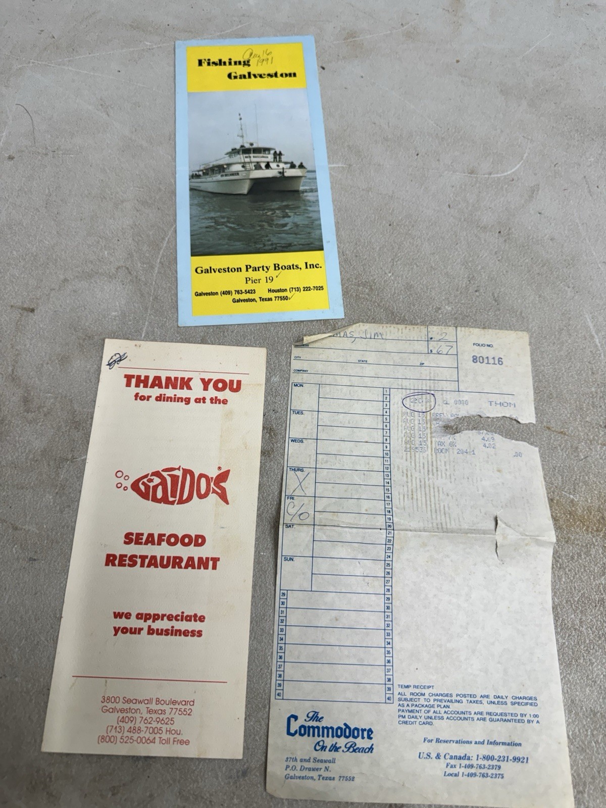 vintage Galveston travel souvenirs memorabilia Gaidos commodore fishing charter