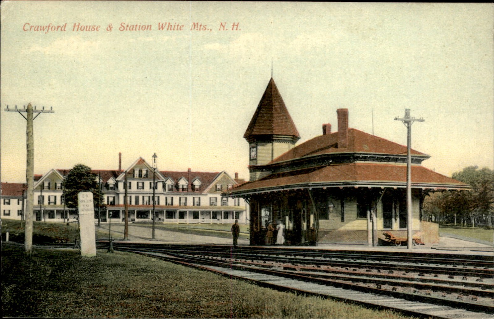 White Mts. New Hampshire NH Crawford House & Station c1900s-10s Vintage Postcard