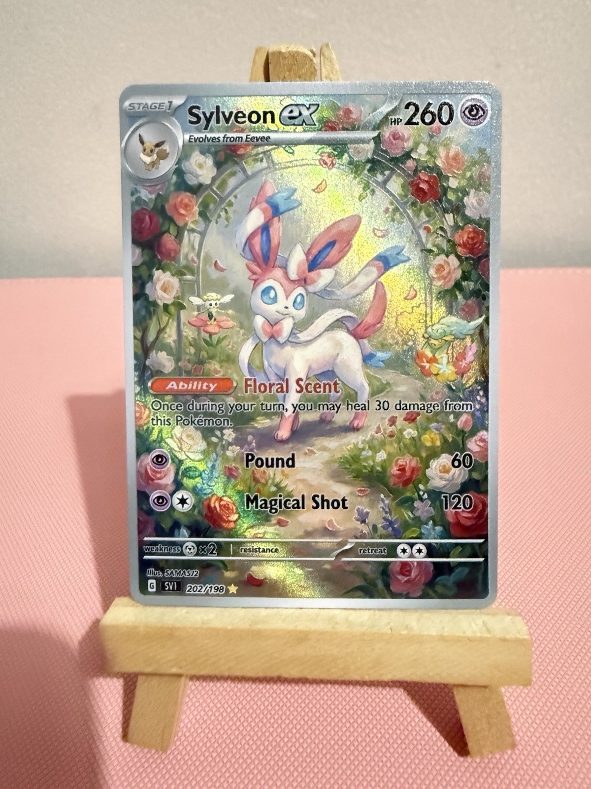 Sylveon Flower Garden Pokemon Card DISPLAY ART CARD With Floette Comfey