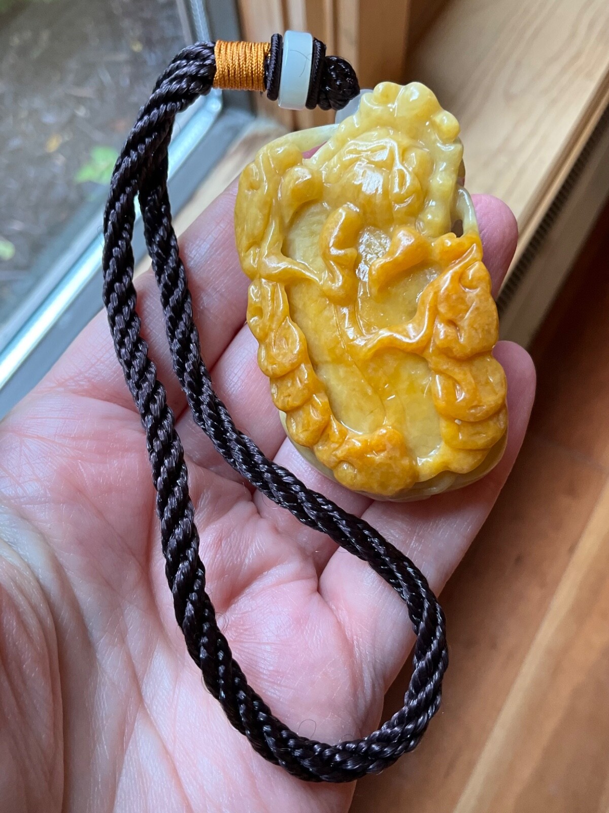Huge Yellow Burmese Jadeite Pixiu Artisan Handcrafted USA Seller
