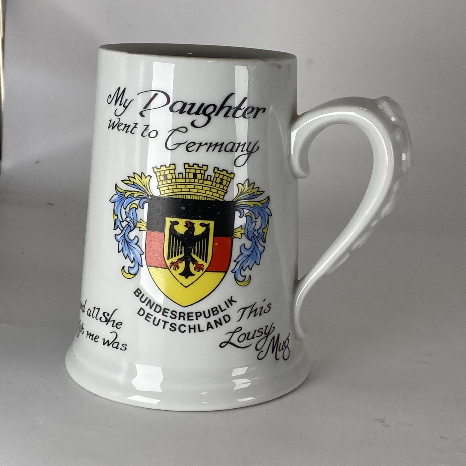 Vintage Large German Ceramic Beer Stein (with lousy mug Joke ) 6.5 Inch
