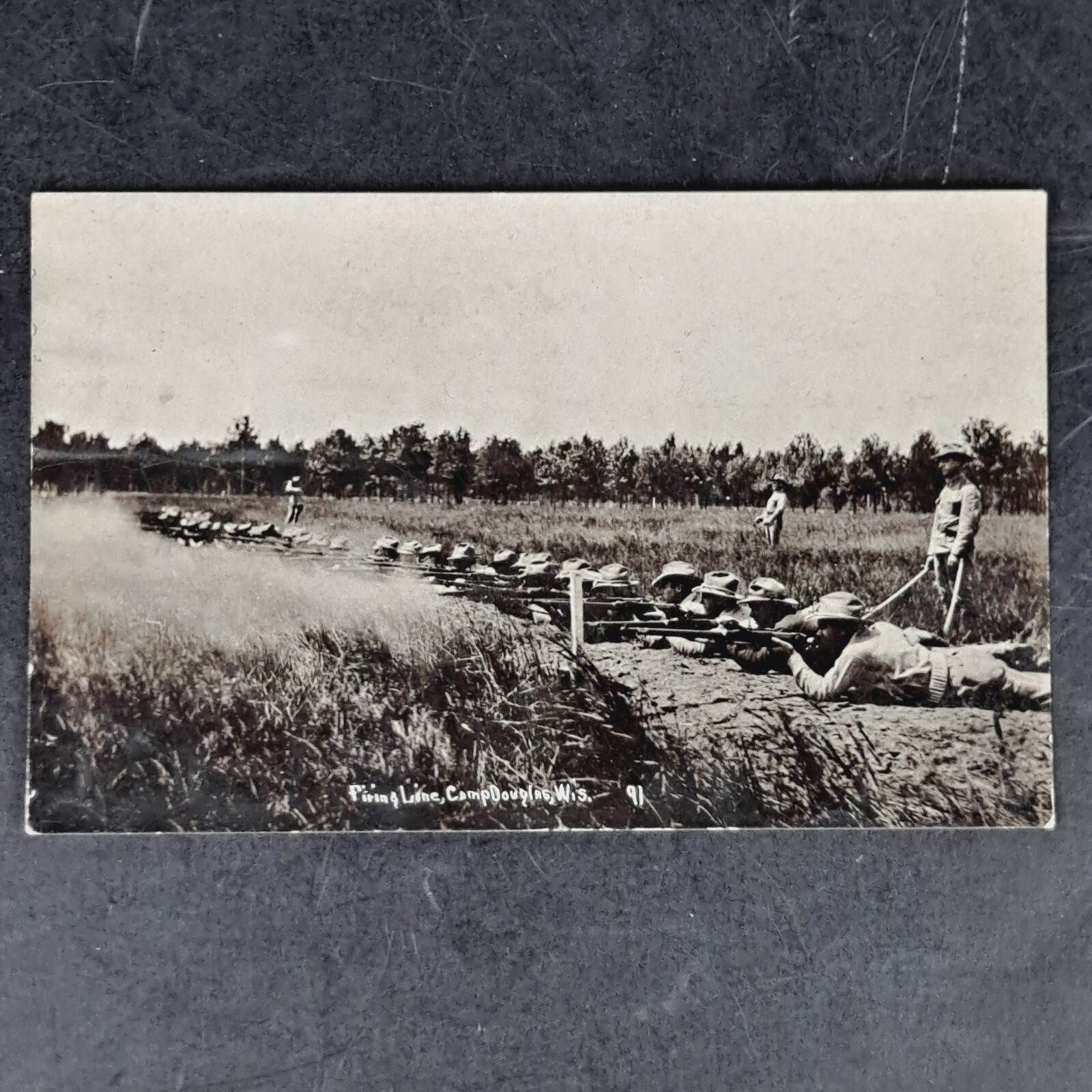 Antique 1908 Real Photo Postcard Firing Line Camp Douglas, WI RPPC POSTCARD