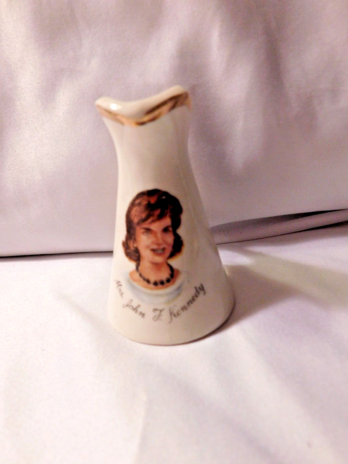 Vintage Mrs. John F. Kennedy Gold Trim Miniature Ceramic Creamer Pitcher