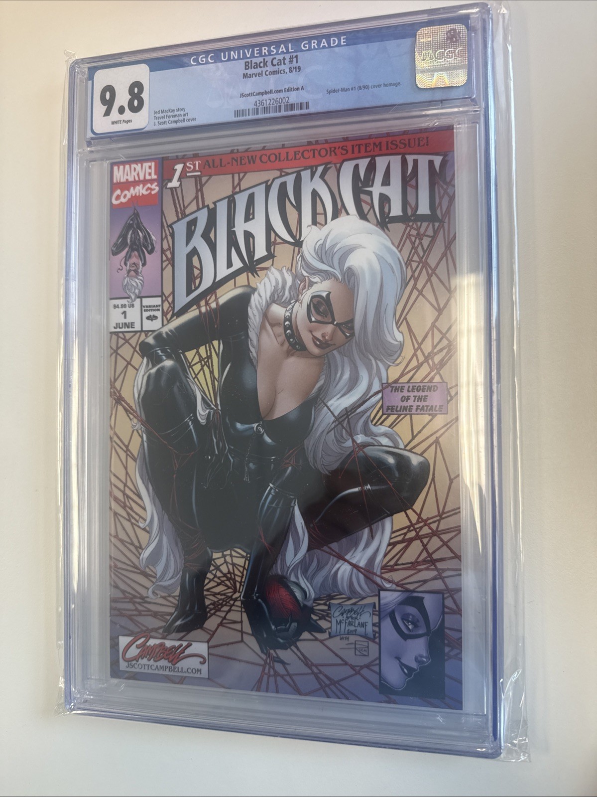 Black Cat #1 J Scott Campbell Variant Cover CGC 9.8 McFarland Spiderman Homage Black Cat #1 J Scott Campbell Variant Cover CGC 9.8 McFarland Spiderman Homage