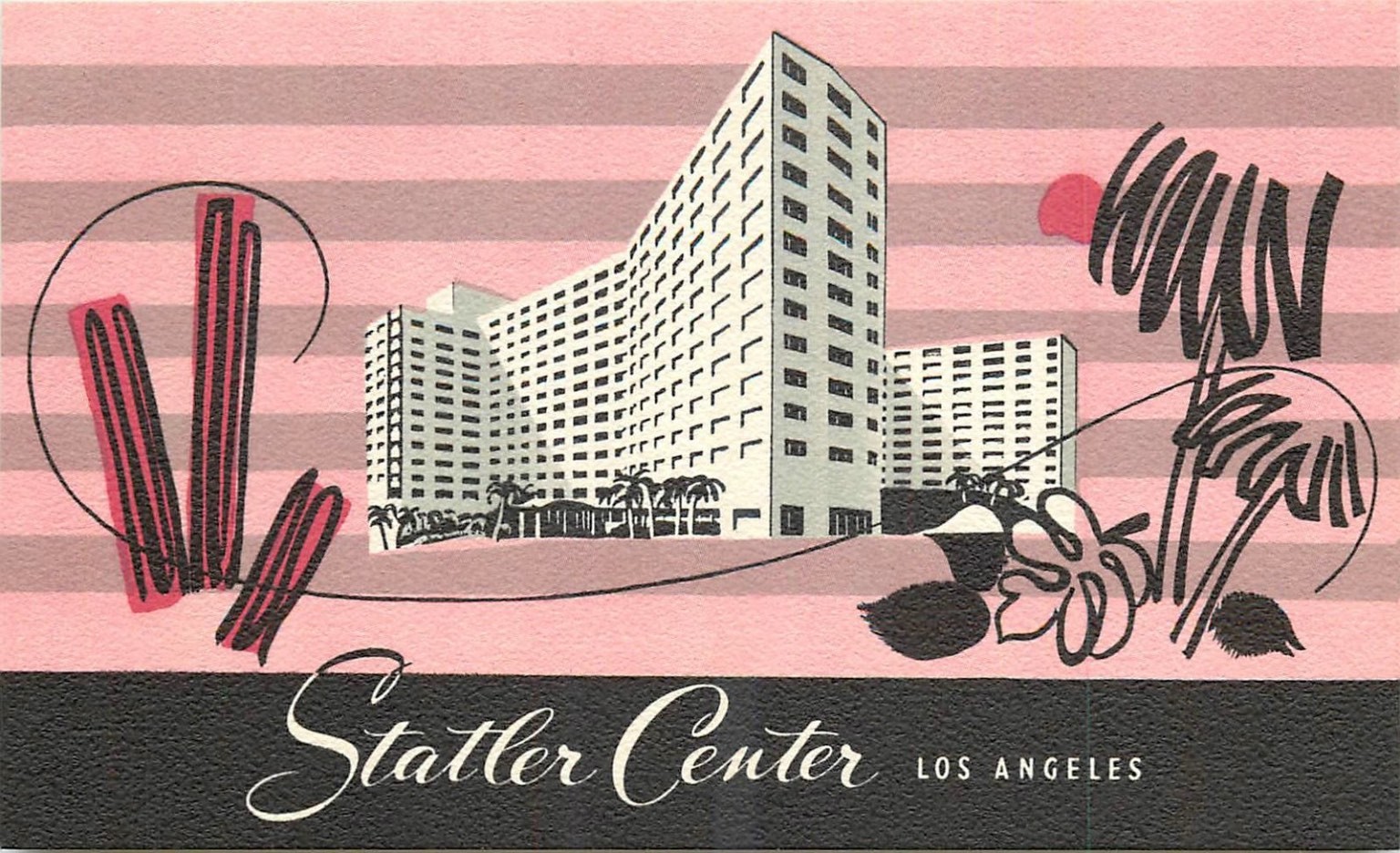 Statler Center Hotel Los Angeles CA Postcard Mid-Century Modern Art 1940s