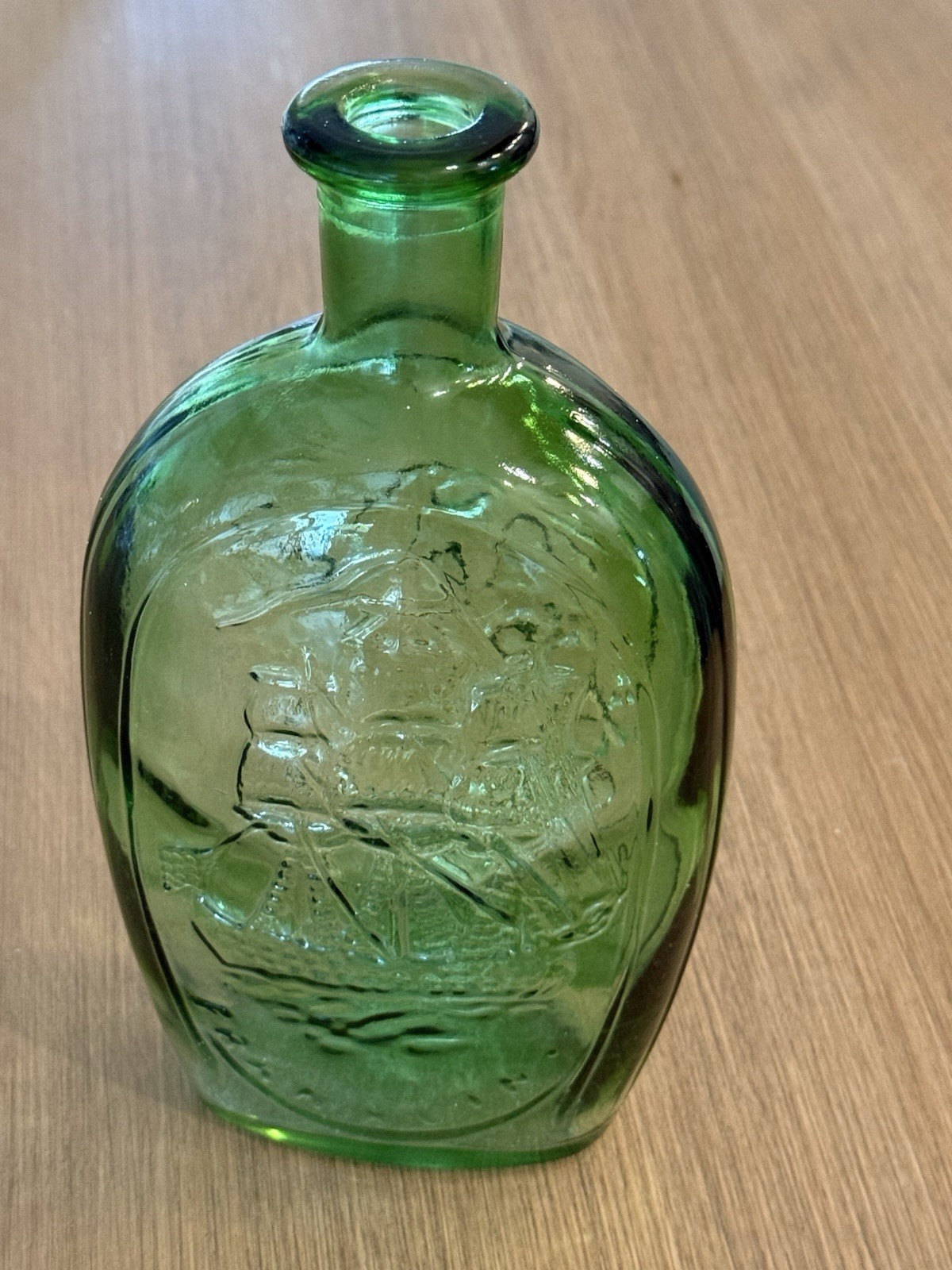 Vintage Wheaton Green Glass Franklin Eagle Bottle Ship - 1970