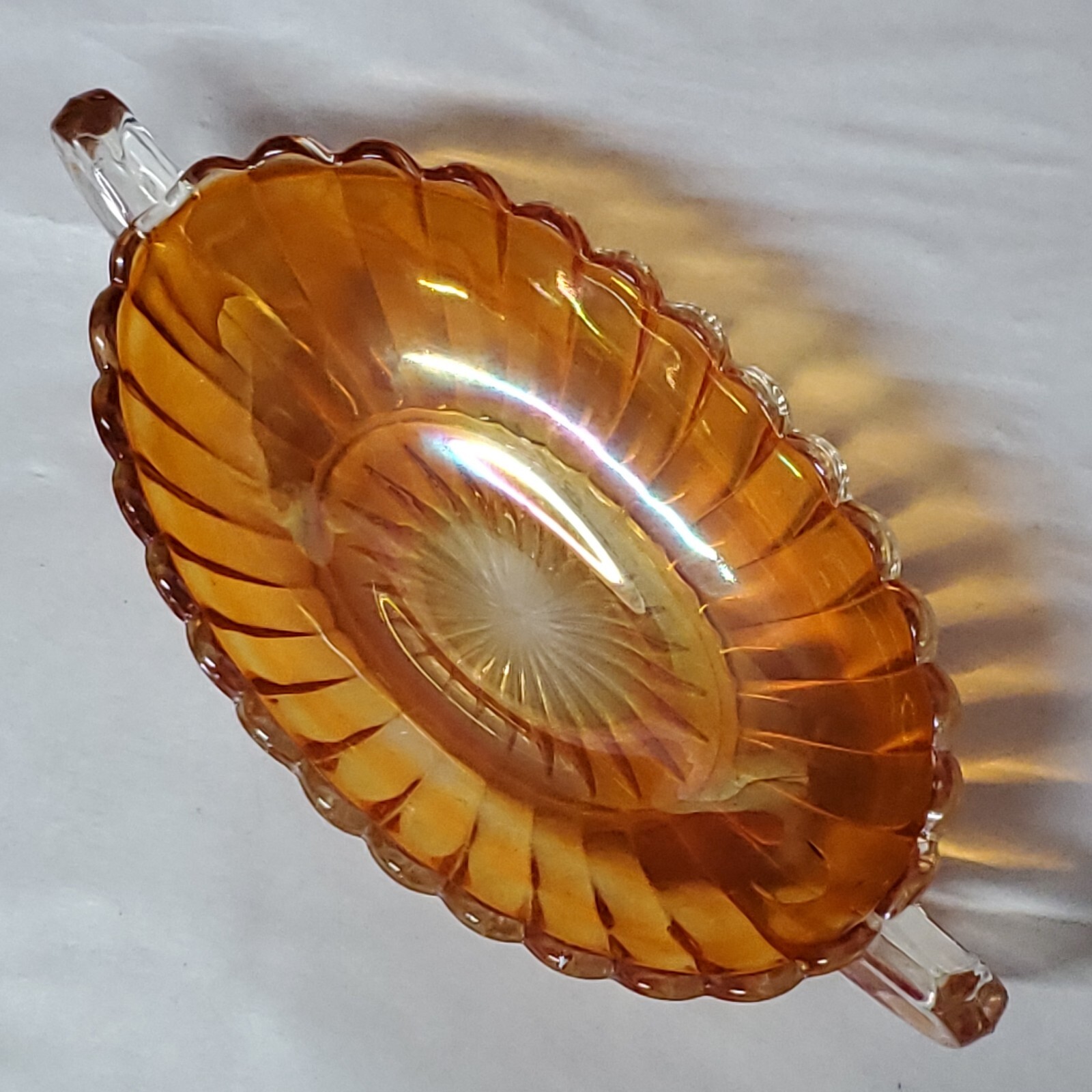 Imperial Iridescent Marigold Carnival Glass 2 Handled Olive Pickle Dish Vintage