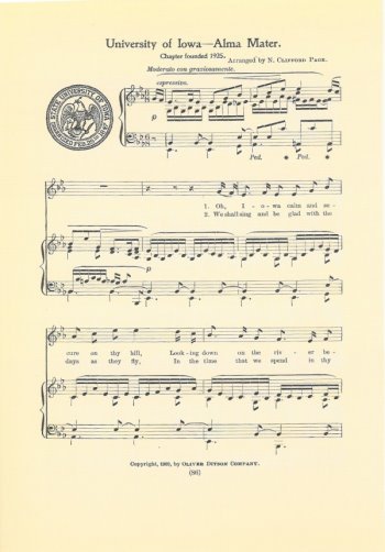 UNIVERSITY OF IOWA Song w School Seal 1937 Hawkeye Hymn - Original