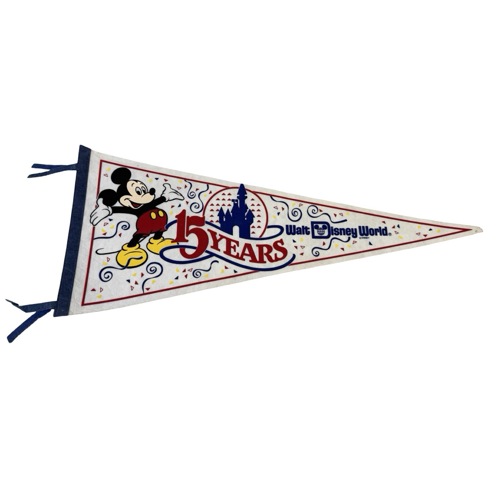 1986 Disney World 15 Years Anniversary Mickey Mouse Vintage Pennant