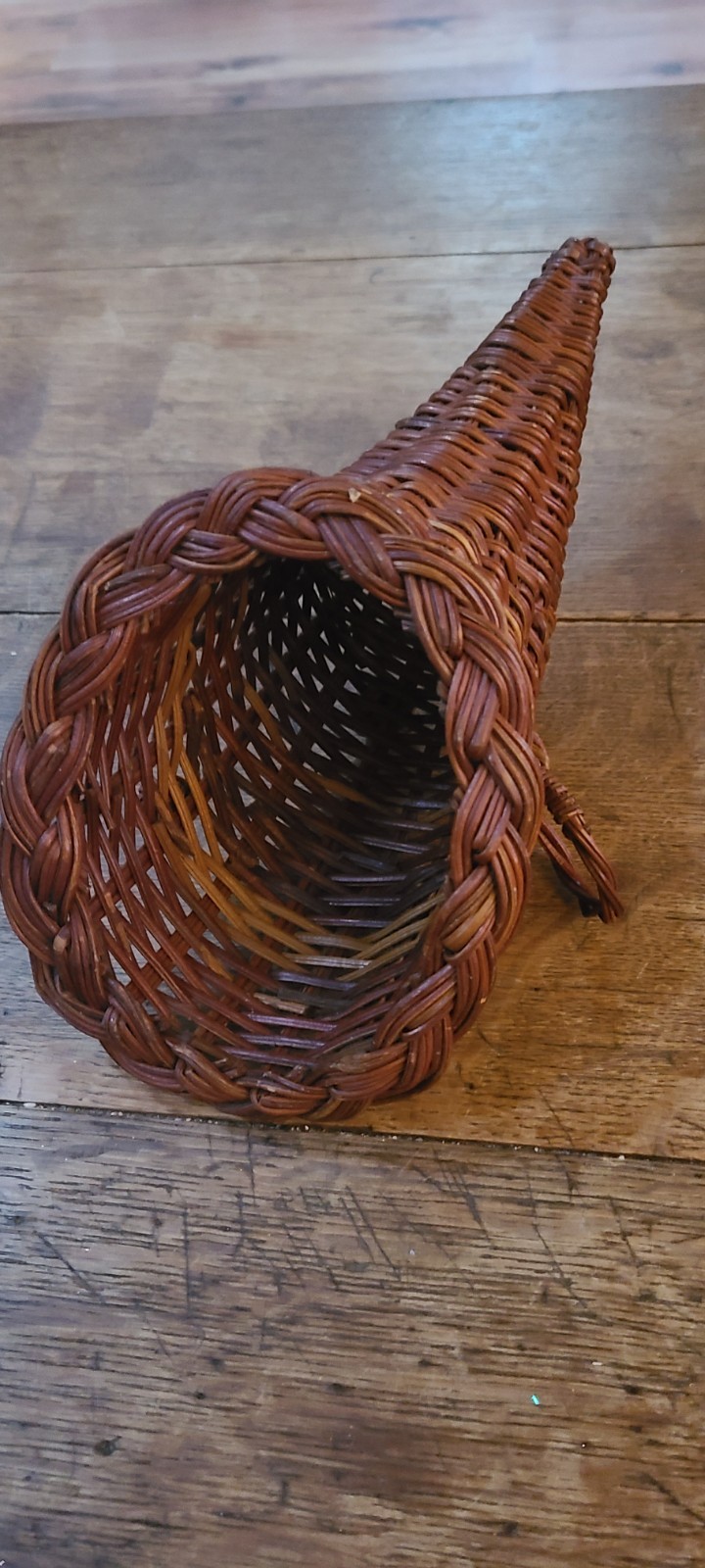 Vintage Cornucopia Horn of Plenty Basket Wicker Rattan Thanksgiving 10 In Brown