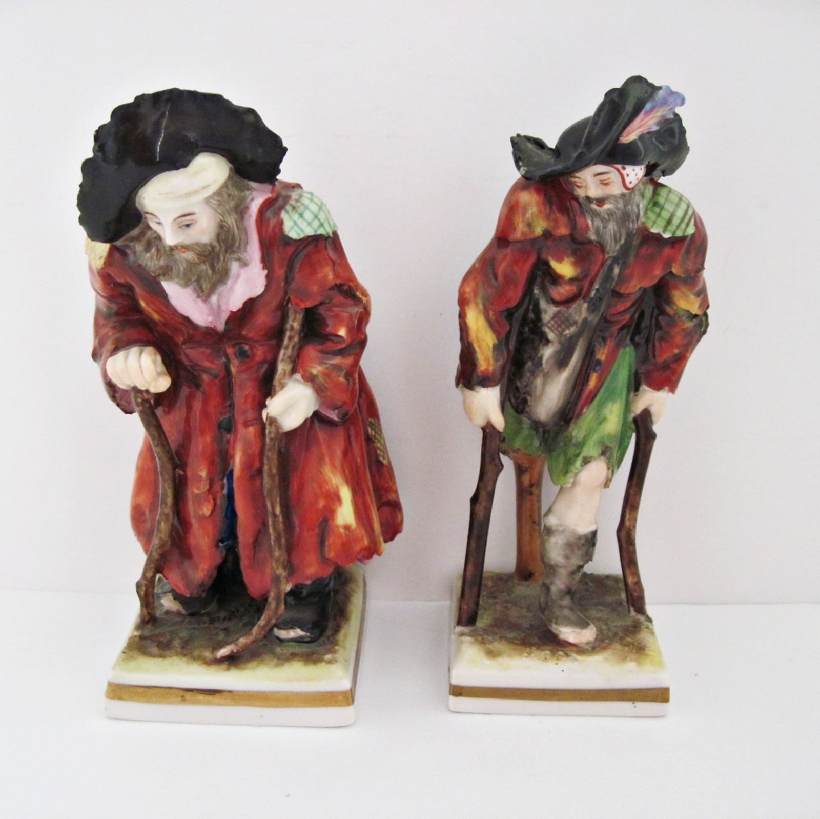 Antique Volkstedt German Porcelain Beggar Man Figurines Lot Of 2