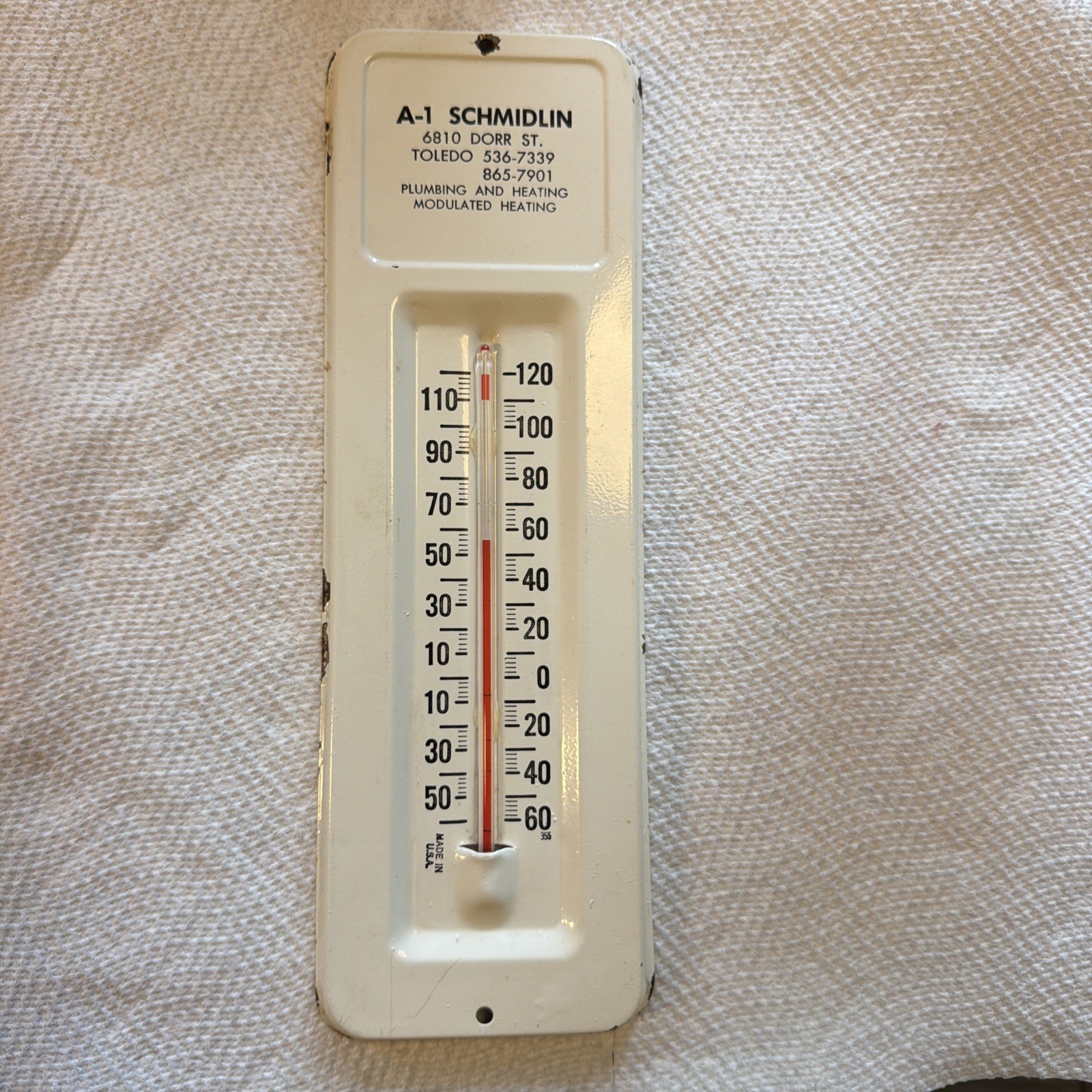 Vintage A1 Schmidlin Toledo Ohio plumbing metal Advertising Thermometer works
