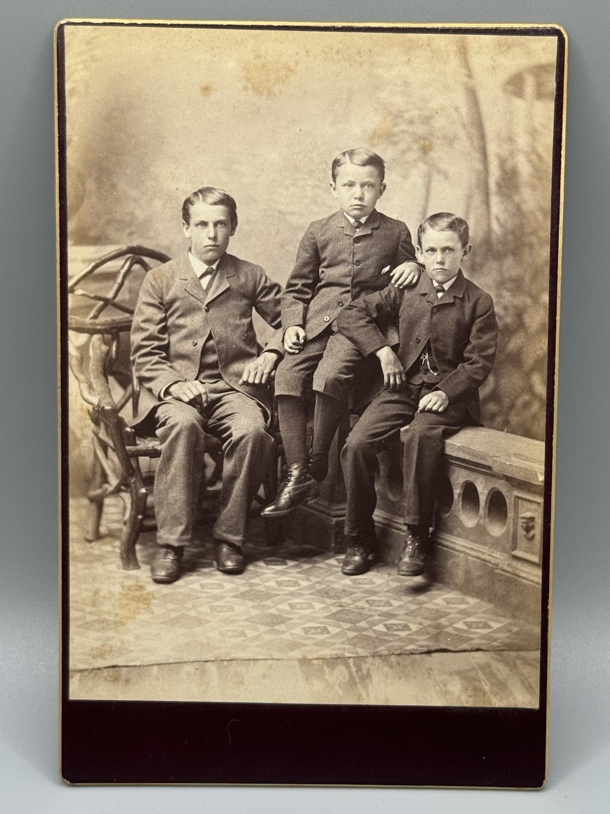Beautiful Antique Cabinet Card Three Young Fashionable￼Boys ￼