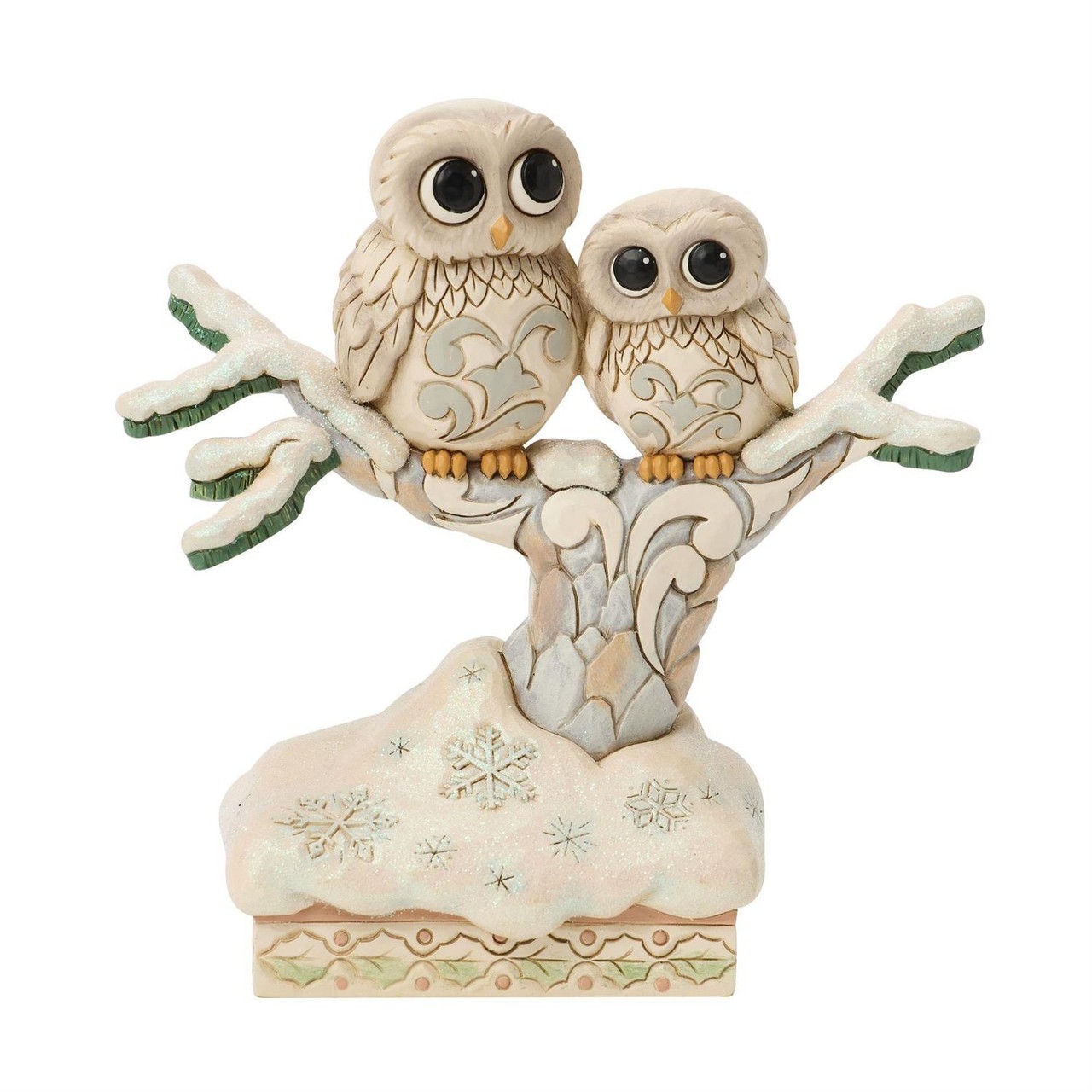 Jim Shore Heartwood Creek White Woodland Owls on a Tree Winter Figurine 6019312