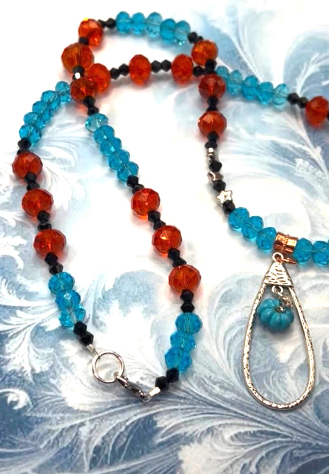 Elegant Blue Pumpkin Halloween Fall Autumn Samhain Necklace Y23