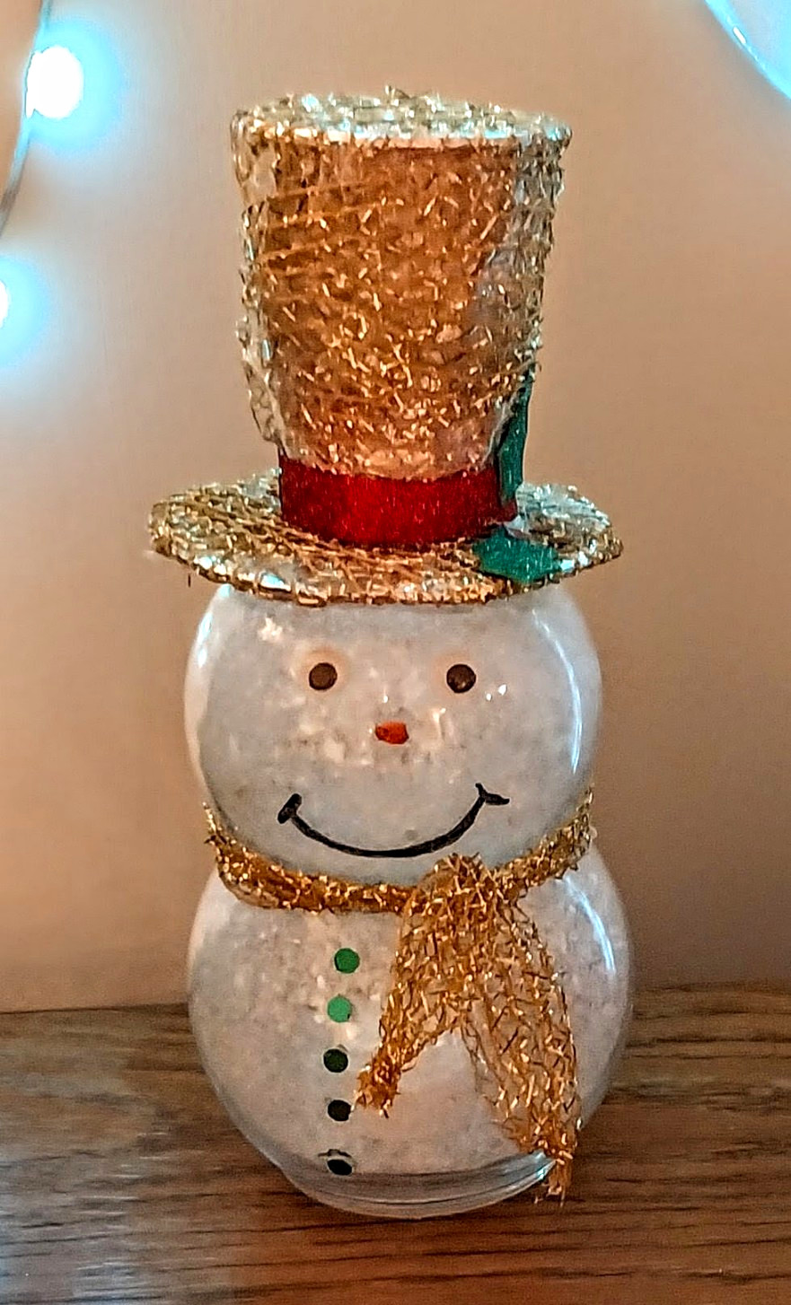 Glass Snowman Figurine Glitter Finish Gold Top Hat Christmas Decor