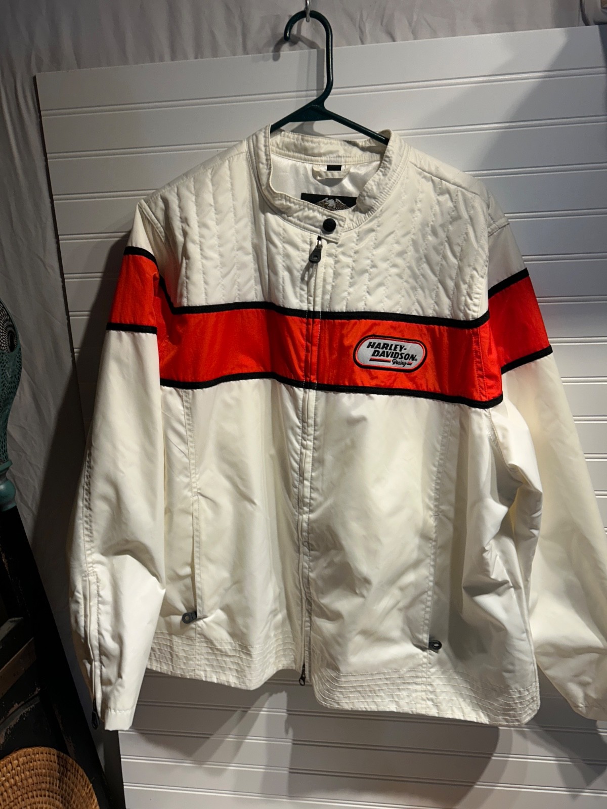 VTG 2000s Woman’s Harley Davidson Racing Zip-Up Jacket, 2W(2XL) Orange/White VTG 2000s Woman’s Harley Davidson Racing Zip-Up Jacket, 2W(2XL) Orange/White