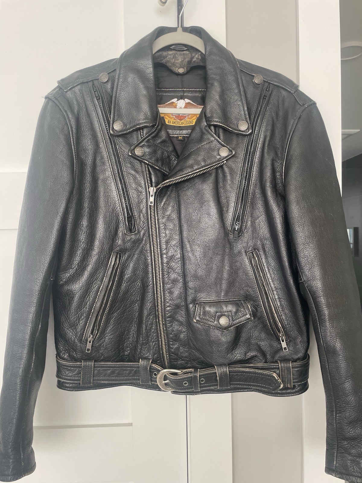 Vintage Style Official Harley Davidson Leather Motorcycle Jacket- Medium