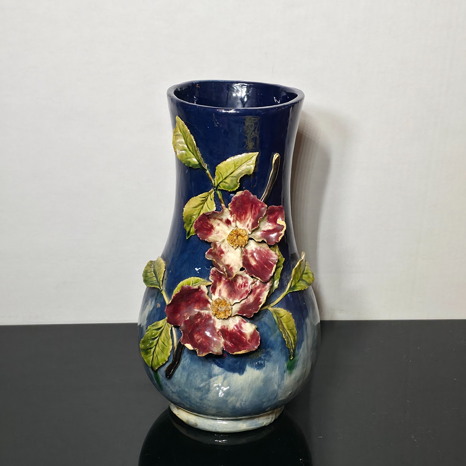 Antique T.J. Wheatley Cincinnati Faience Vase No 29 Applied Flowers c1880