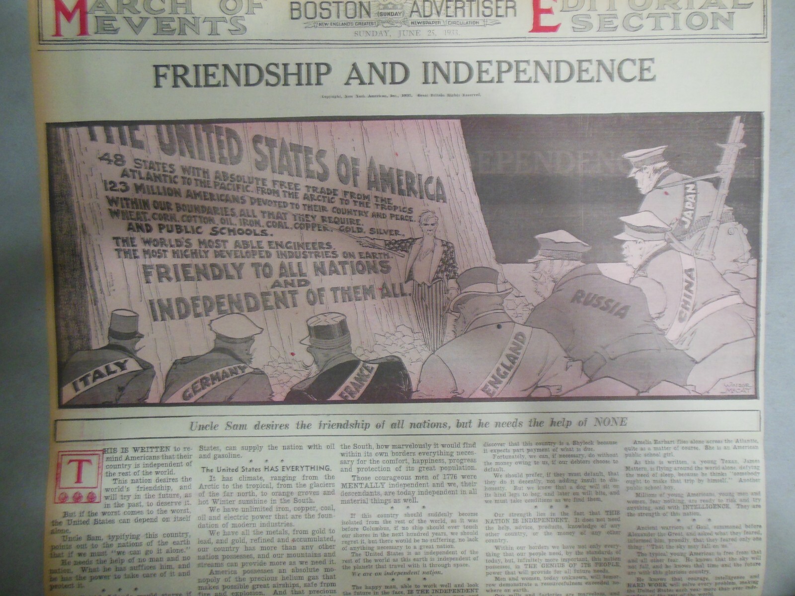 Huge Winsor McCay Editorial Illustration from 6/25/1933 Full Size 15 x 22 inches