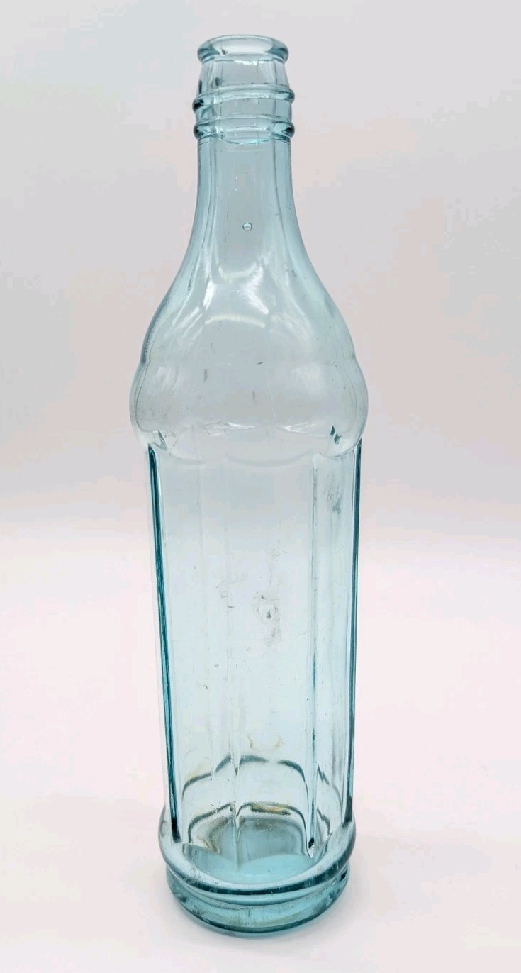 Antique 1920\'s Aqua Glass Bottle Crown Top Octagon Shape Twist Off Soda Bottle