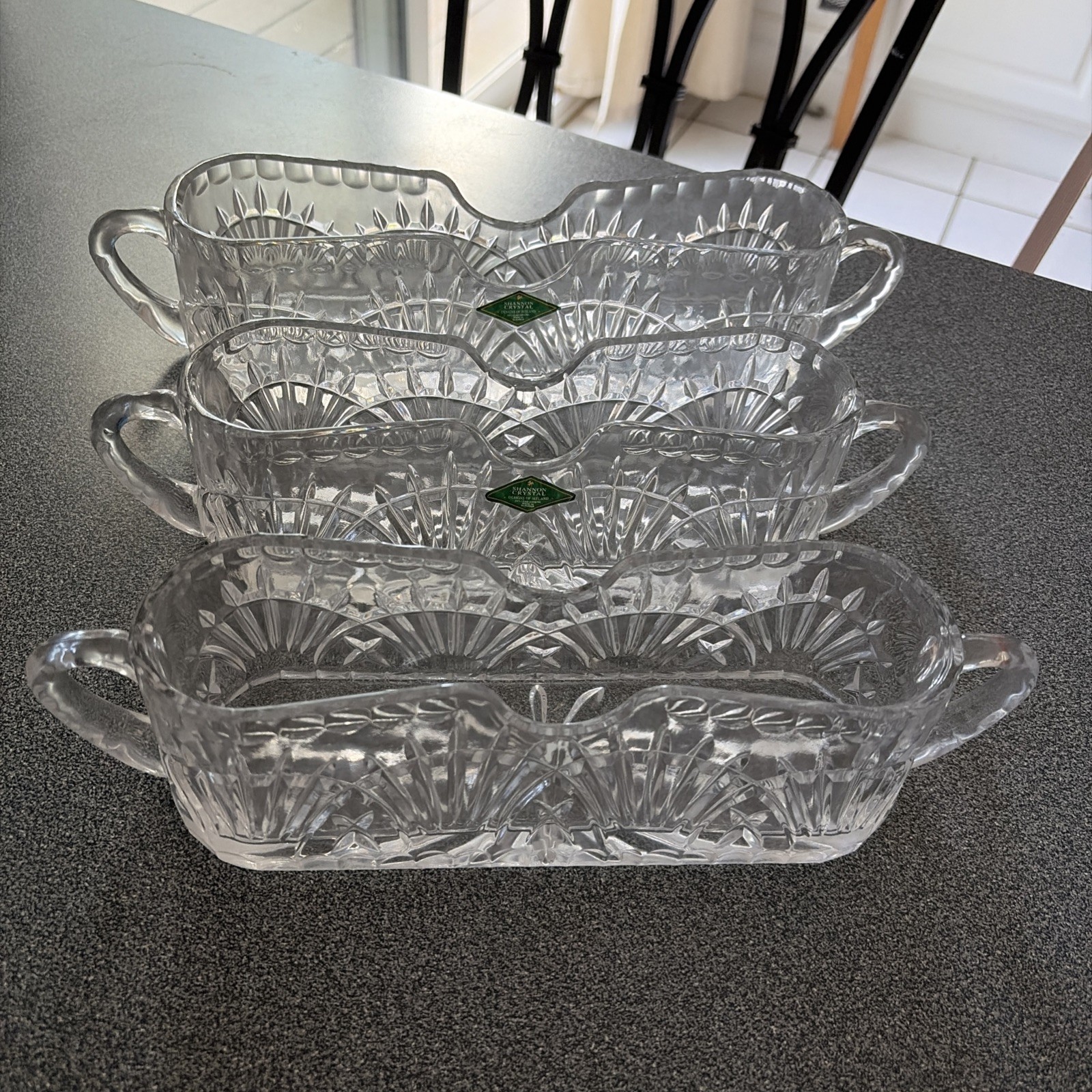 Godinger Shannon Crystal Freedom Buffet Flatware Cutlery Caddy Holders Set Of 3