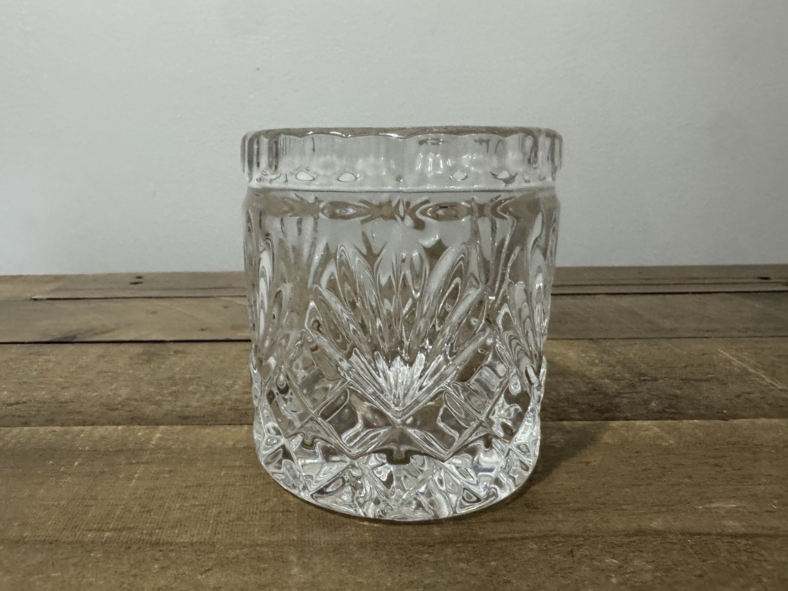 Lead Crystal USA 1940s Vase Spooner Waffle and Fan Pattern Cylinder Container