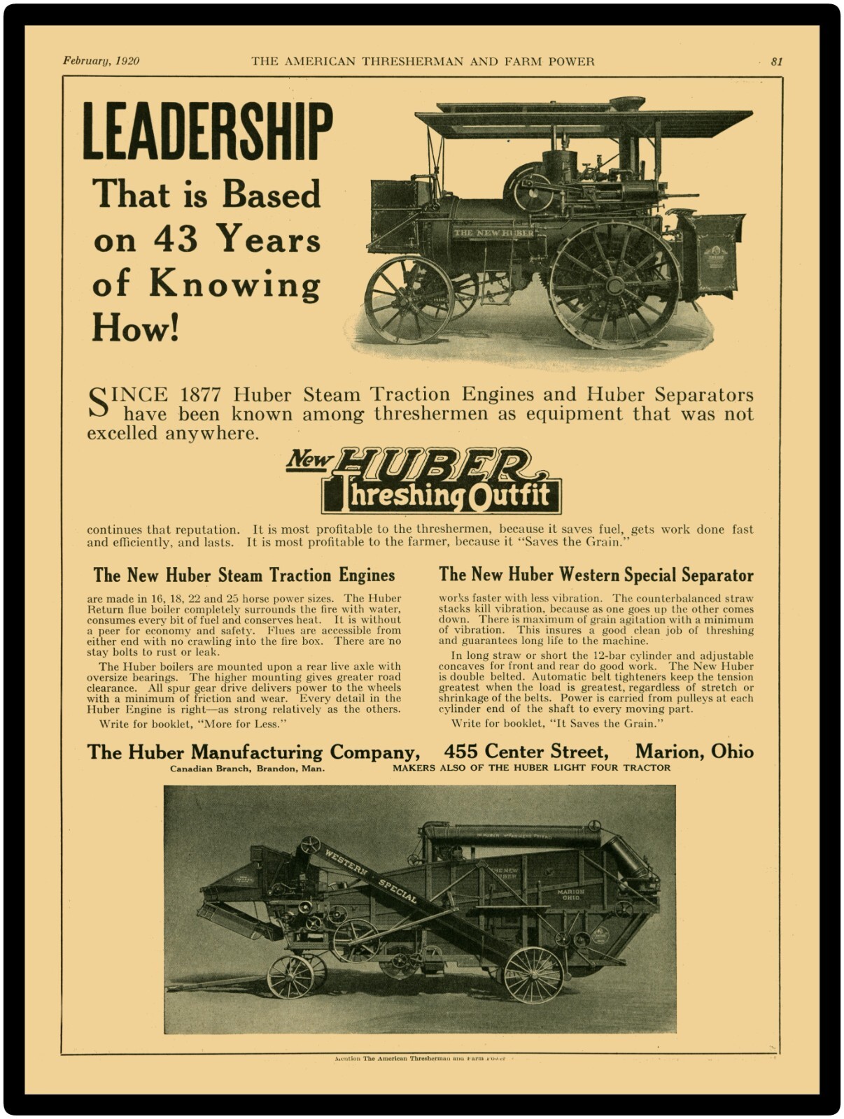 Huber Tractors & Threshing Outfits, Marion OH NEW Sign 24x30\