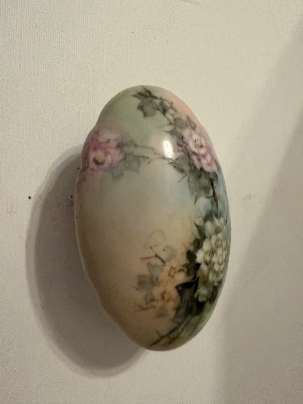 Antique Nippon Hand Painted Porcelain Floral Egg Match Holder Striker Vanity 5\