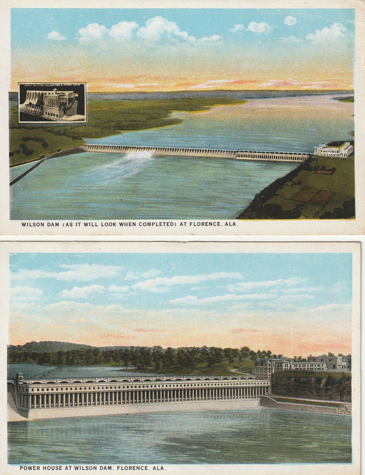 Wilson Dam As It “Will Look”& As It “Looked.”2 Early 1920s Postcards