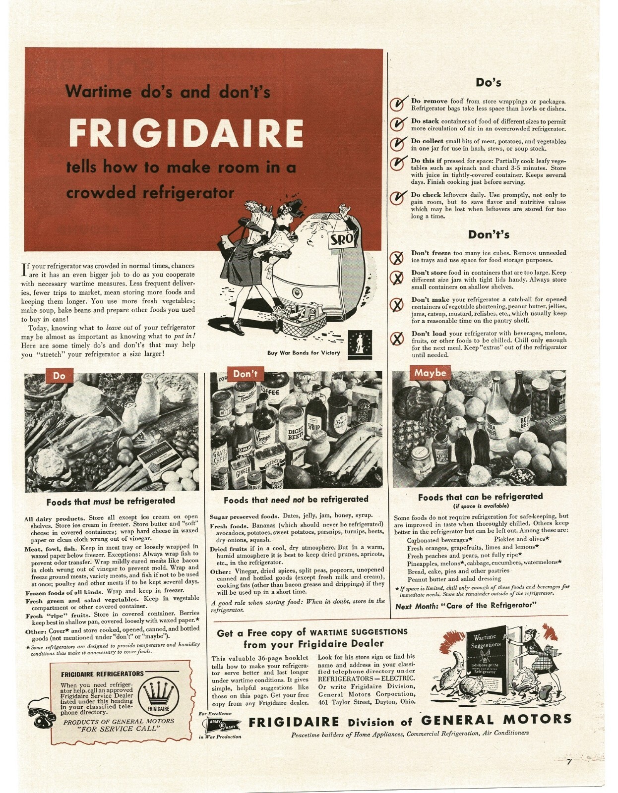 1943 Frigidaire Refrigerator How to make room Vintage Print Ad