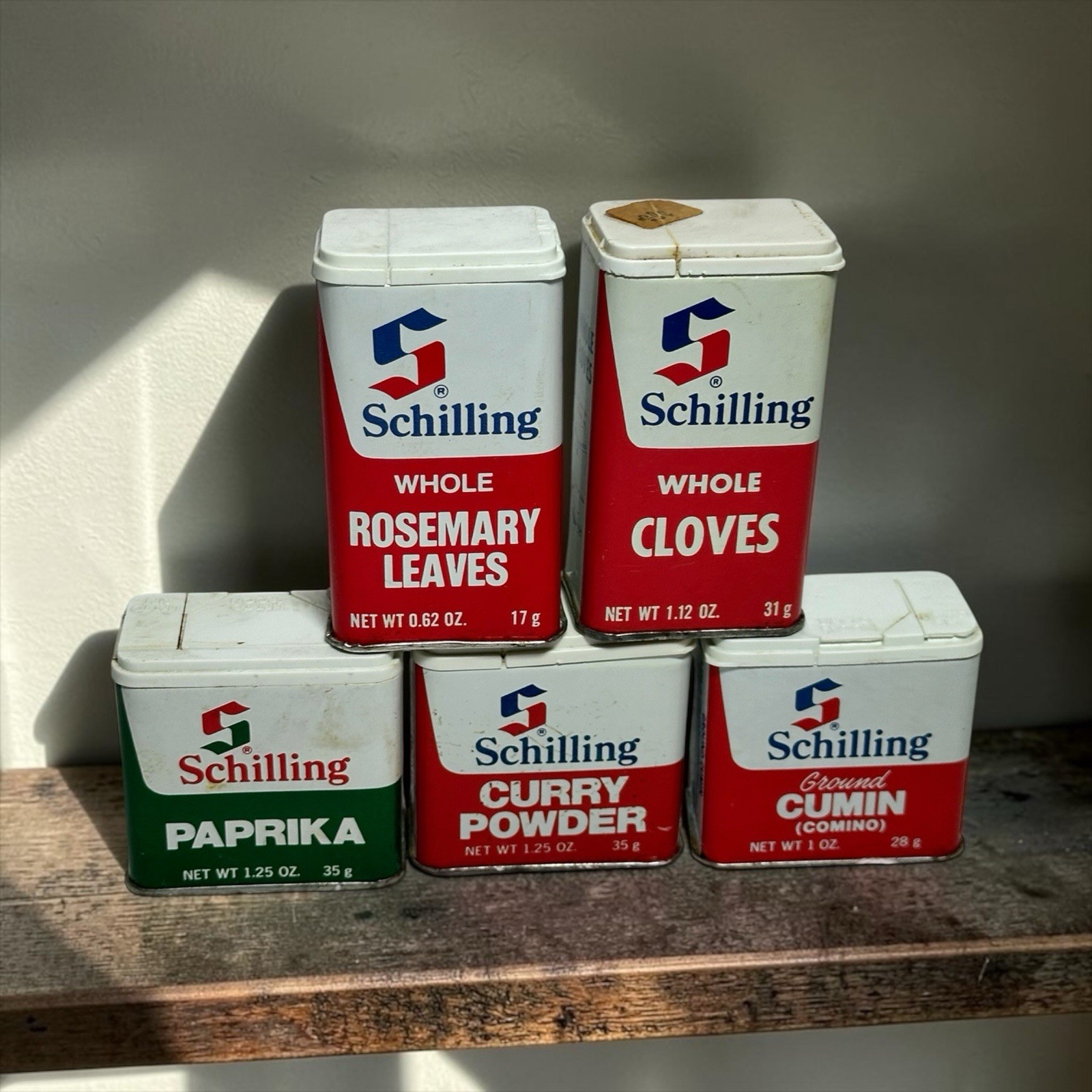 Vintage Schilling Spice Tins 5 Lot 1970's USA *Box#1