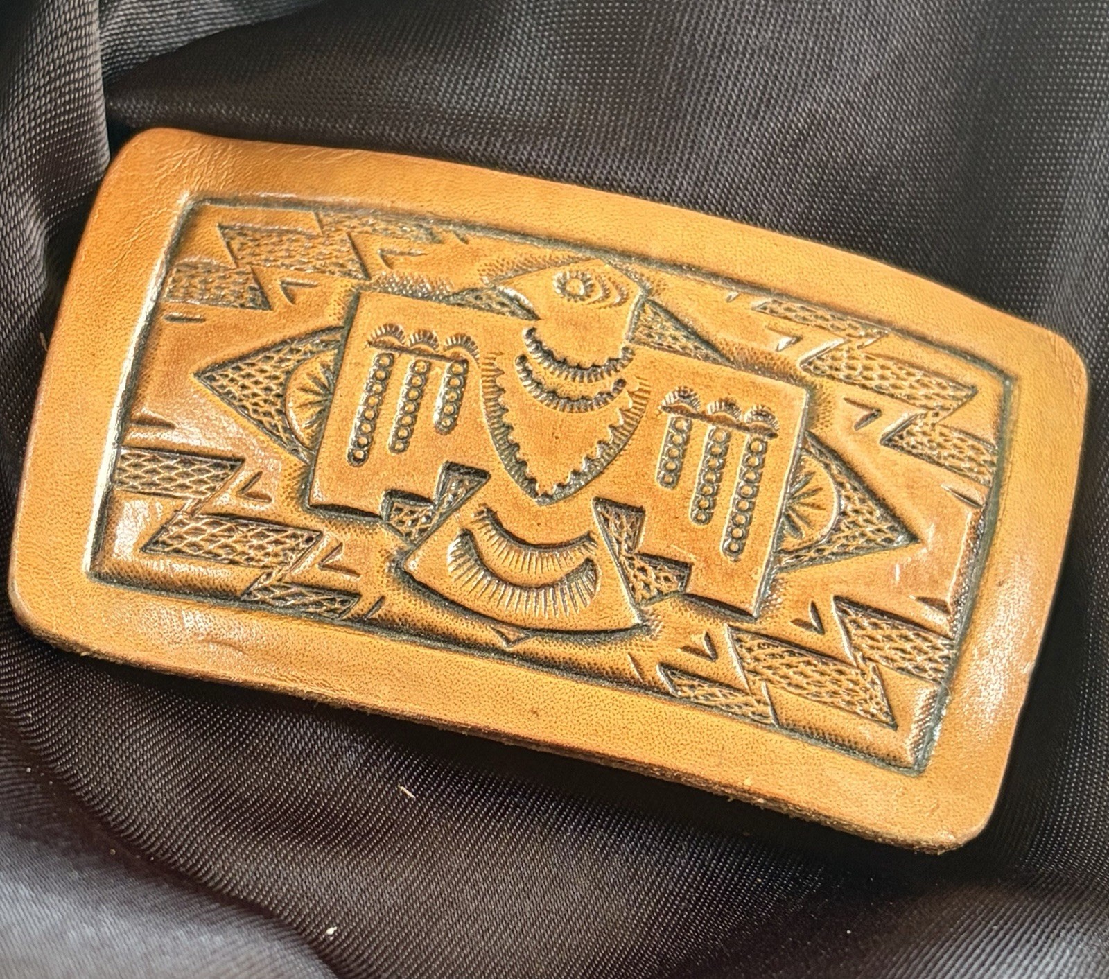 Vintage Hand-Tooled Leather Thunderbird Belt Buckle 3.5\ Vintage Hand-Tooled Leather Thunderbird Belt Buckle 3.5\